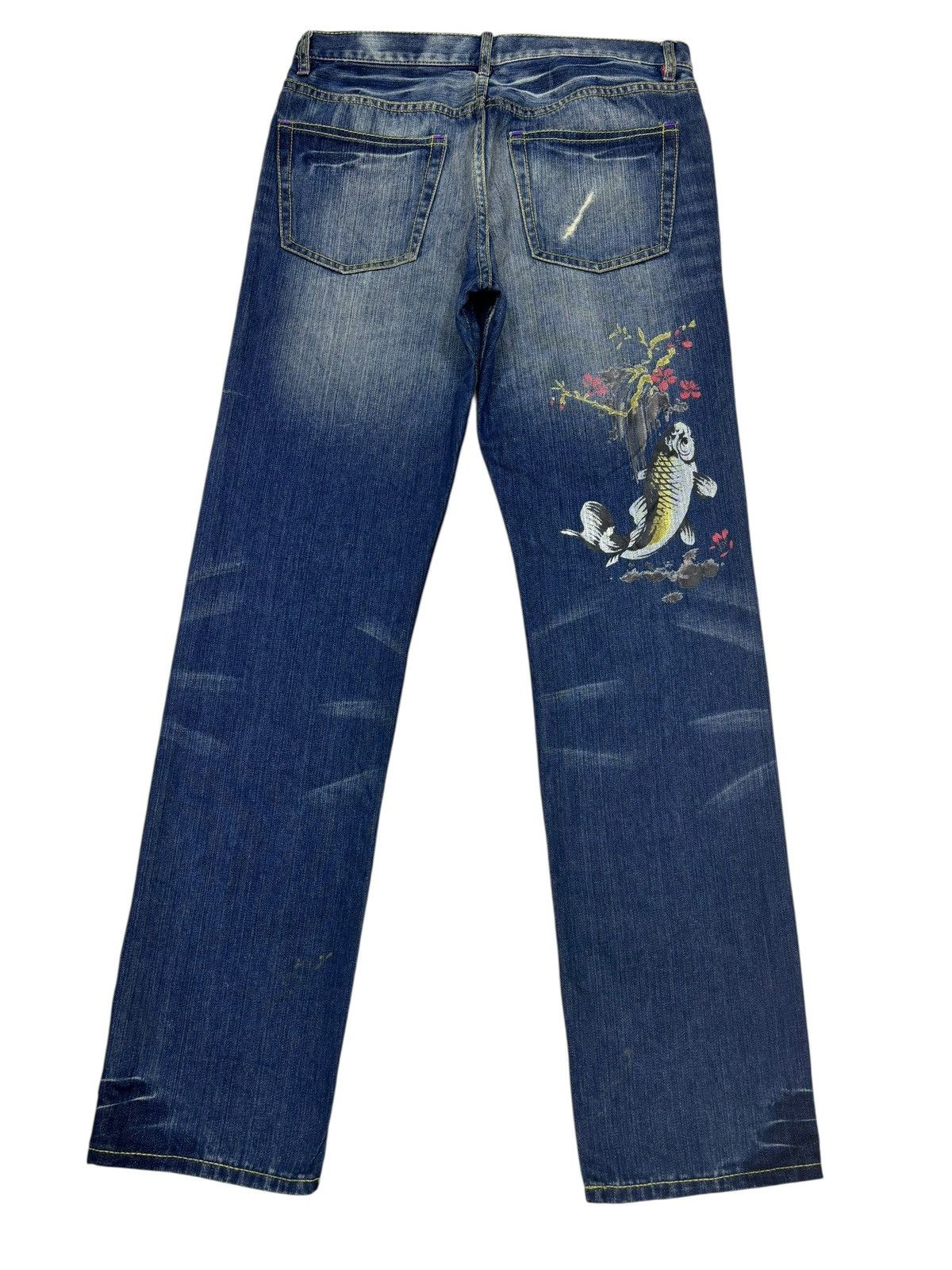 Takeo Kikuchi Takeo Kikuchi Japanese Koi Fish Embroidery Blue Jeans Size US 32 / EU 48 - 7 Thumbnail