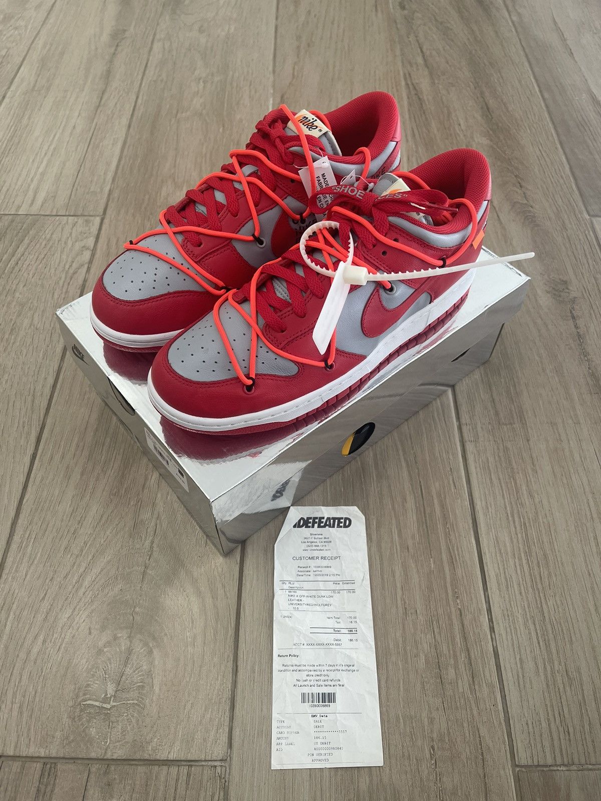Nike × Off-White Dunk Low University Red-Wolf Grey 2019 Size US 10.5 / EU 43-44 - 1 Thumbnail