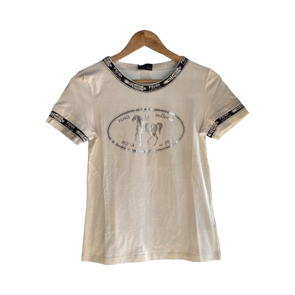 Fendi Fendi Selleria Roma Horse Logo Monogram Trim T-Shirt White Size M / US 6-8 / IT 42-44 - 1 Thumbnail