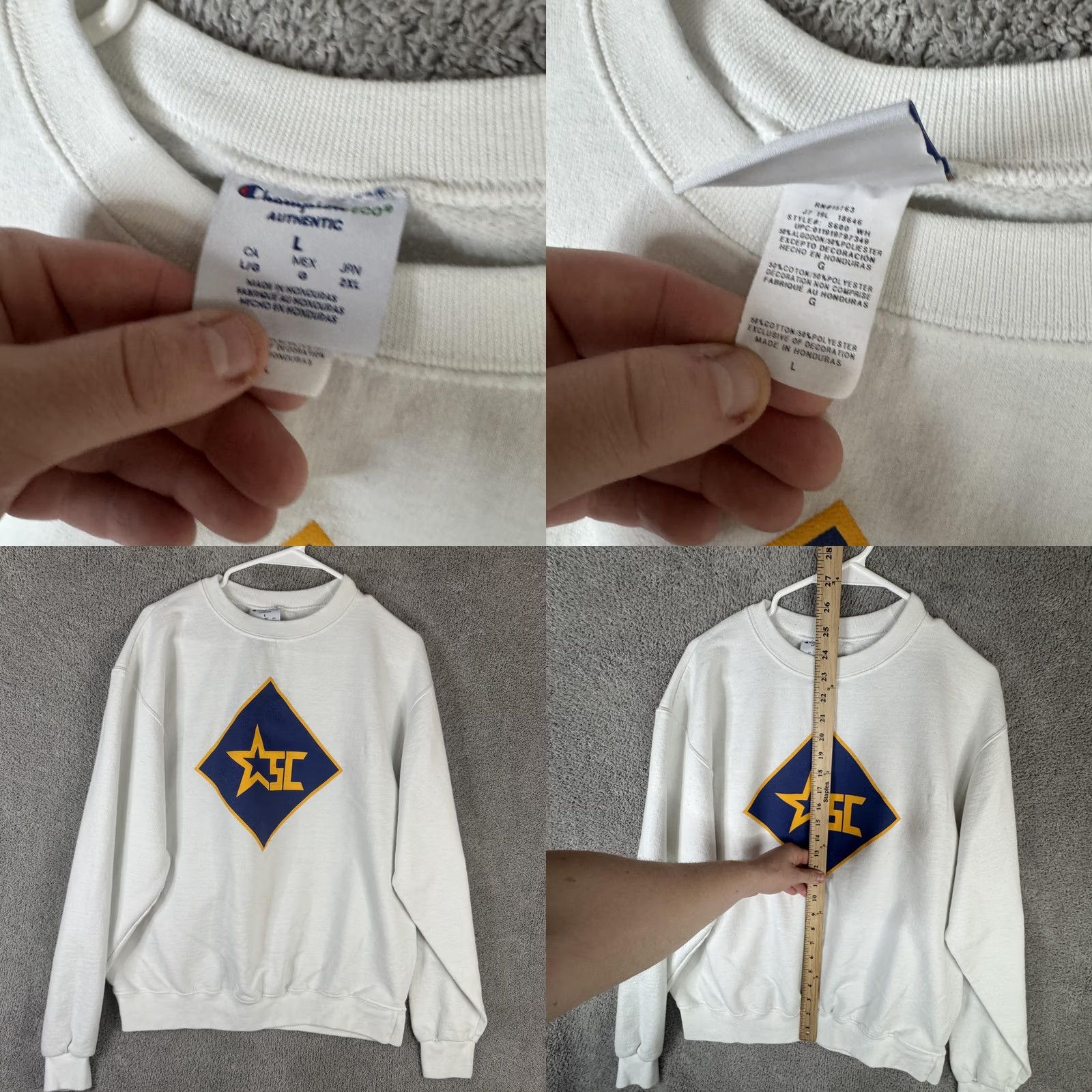 Champion Champion Sweatshirt Mens Large White Fleece Pullover SC Star Logo Graphic Size US L / EU 52-54 / 3 - 8 Thumbnail