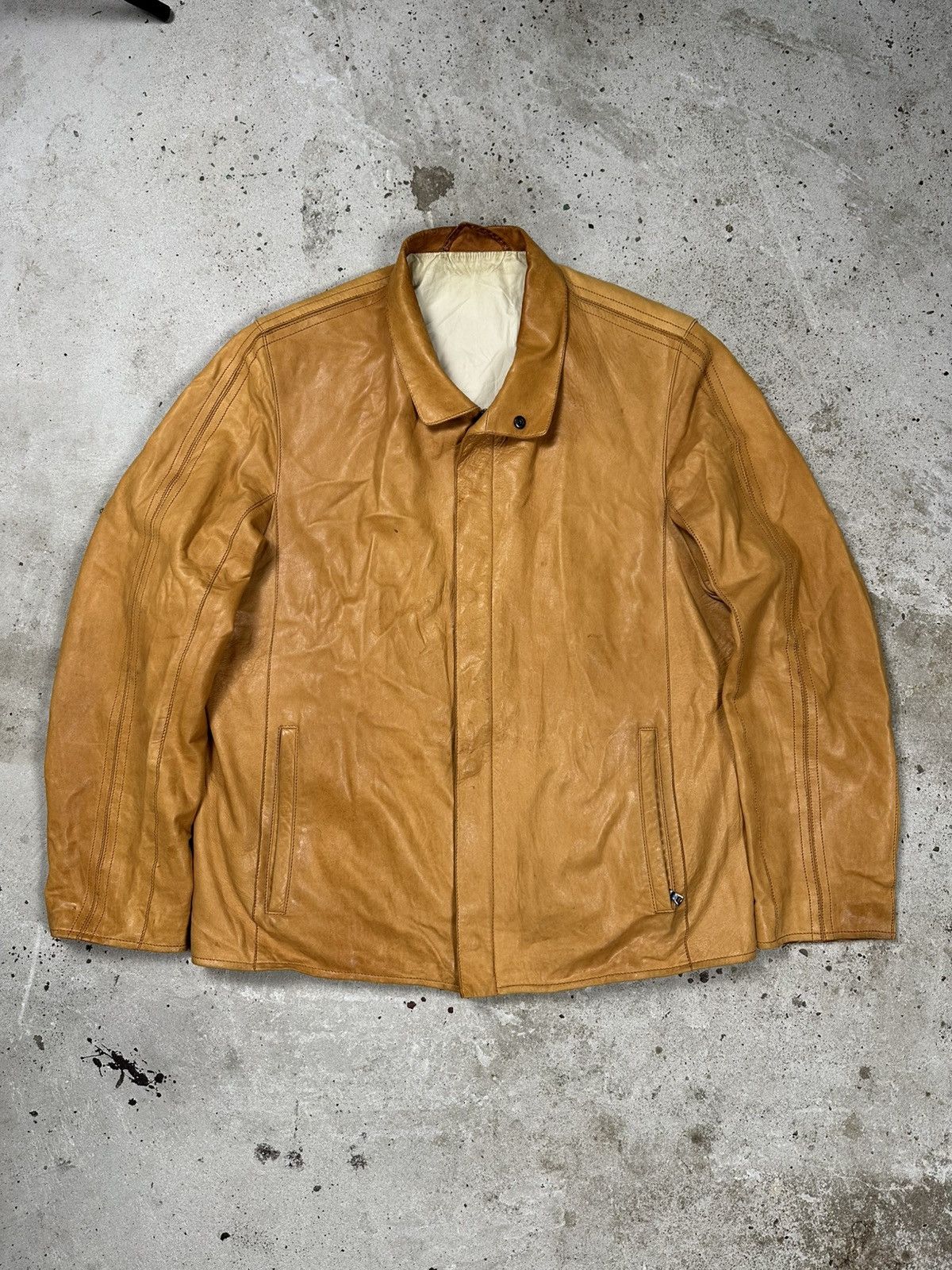 Genuine Leather × Vintage Vintage 90s Distressed Orange Brown Leather Utility Jacket Size US L / EU 52-54 / 3 - 1 Thumbnail