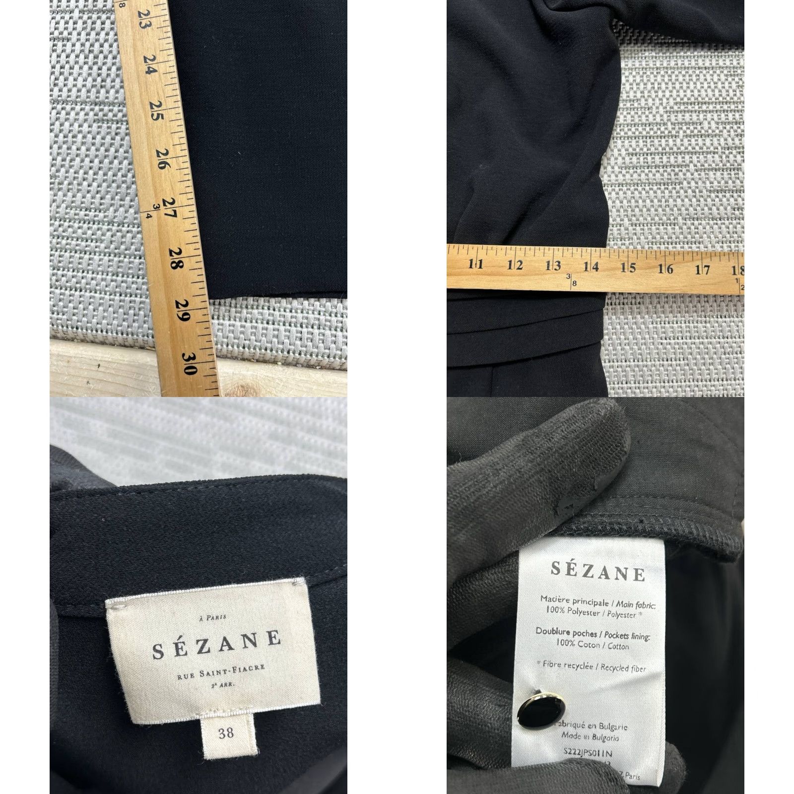 Vintage VINTAGE Sezane Penda Jumpsuit Womens 38 Black Gathered Waist Bishop Sleeves V Neck Size 26" / US 2 / IT 38 - 8 Thumbnail