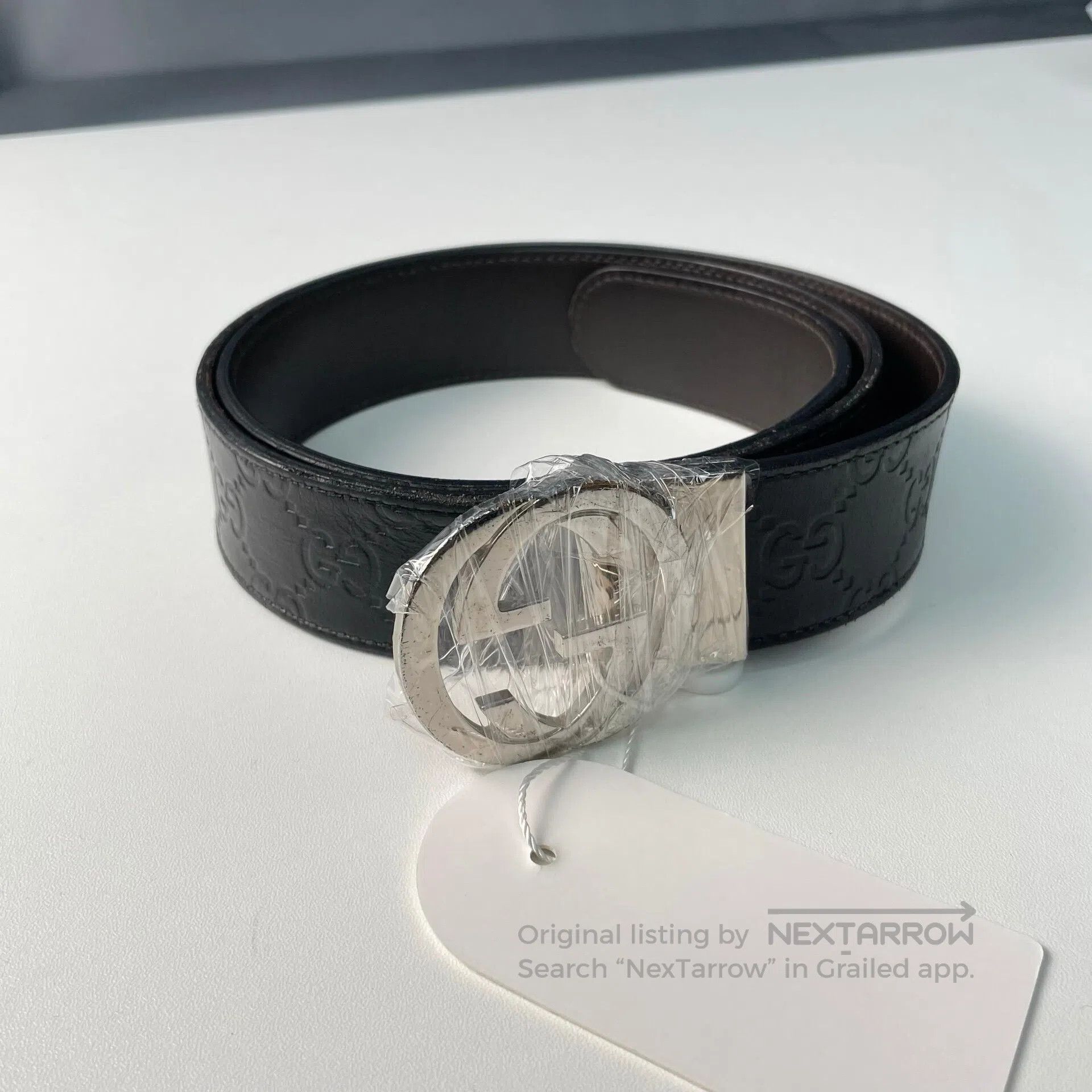 Gucci Guicci size 90 Black Leather Belt with Silver Buckle| Size ONE SIZE - 1 Thumbnail