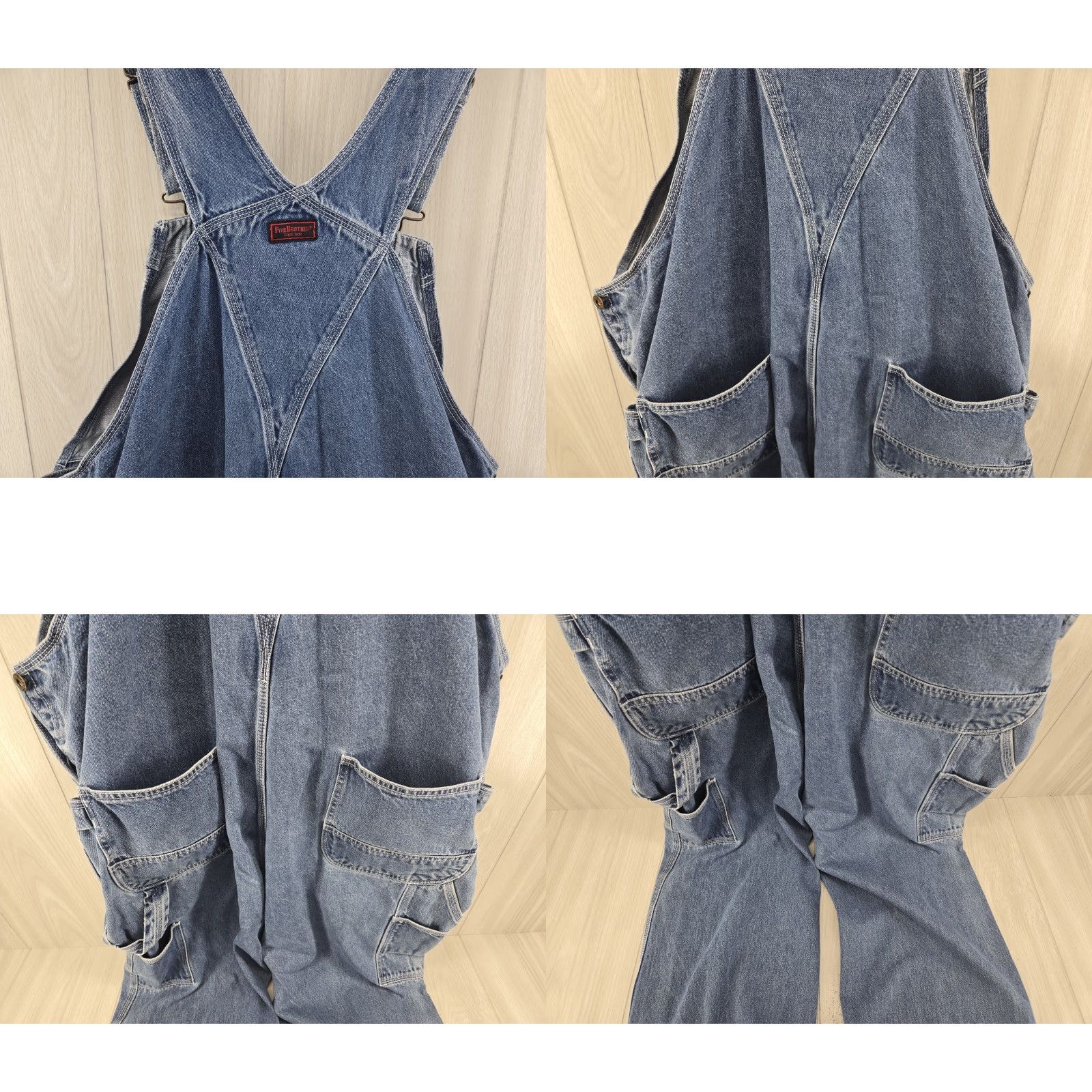 Denime Five Brother Bib Overalls Men Denim Workwear 42x29 Blue Jeans Retro 90s Mens Size US 42 / EU 58 - 9 Thumbnail