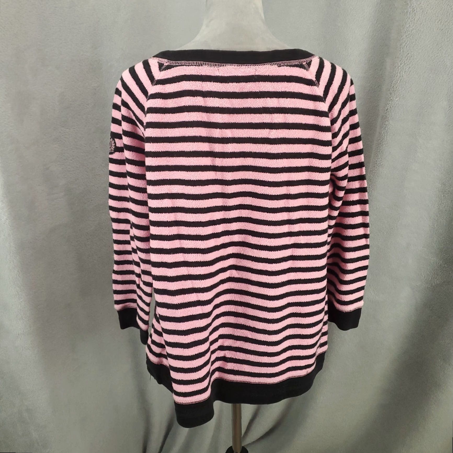 Ralph Lauren LAUREN RALPH LAUREN Womens Sweater Large Pink Striped Knit Drawstring Waist Boat Neck Preppy Size L / US 10 / IT 46 - 3 Thumbnail