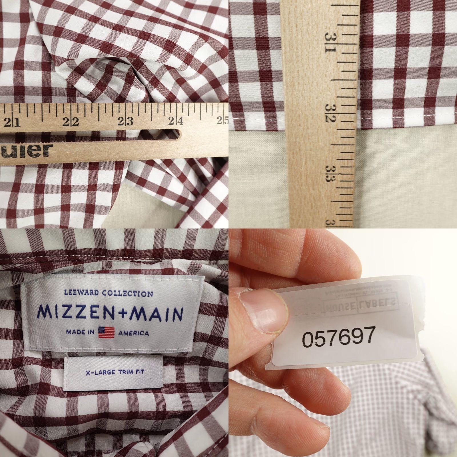 Mizzen+Main Mizzen+Main Shirt Mens XL Red Plaid Button-Up Performance Breathable Lightweight Stretch Size US XL / EU 56 / 4 - 8 Thumbnail