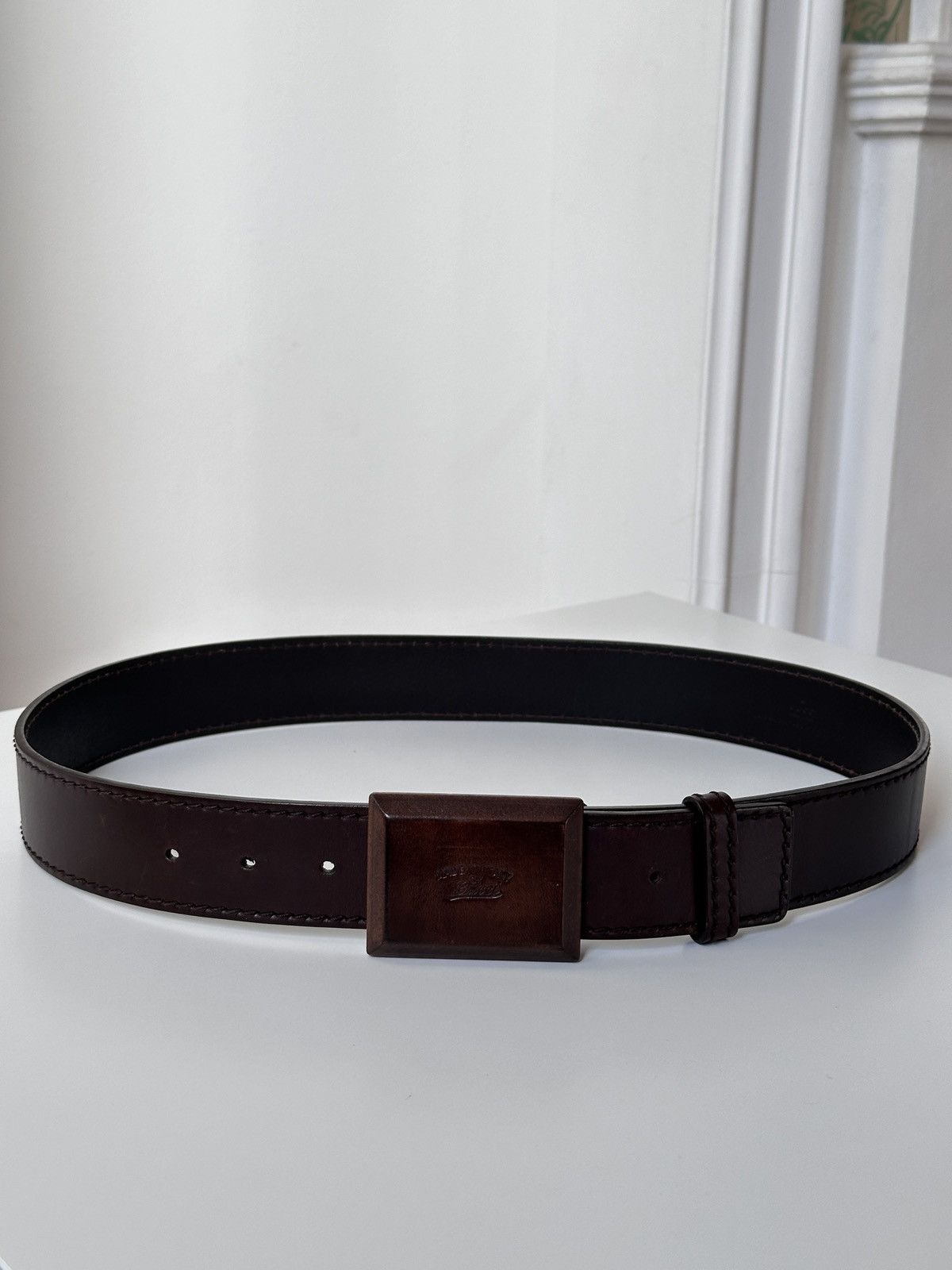 Gucci GUCCI Wooden Brown Square Buckle Leather Belt Size: 110/40 Size 30 - 6 Thumbnail