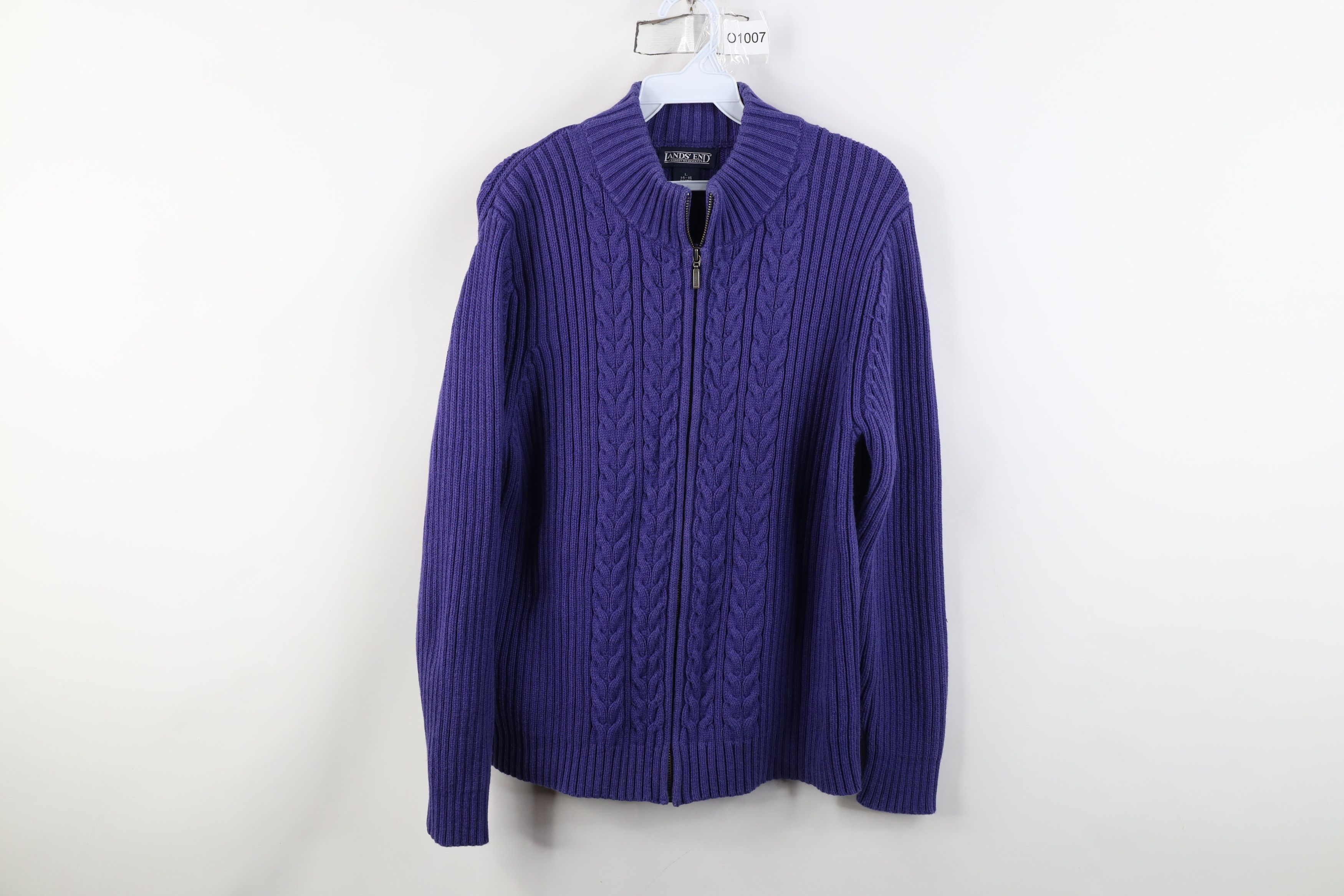 Lands' End Vintage 90s Lands End Cotton Cable Ribbed Knit Sweater Size L / US 10 / IT 46 - 1 Thumbnail