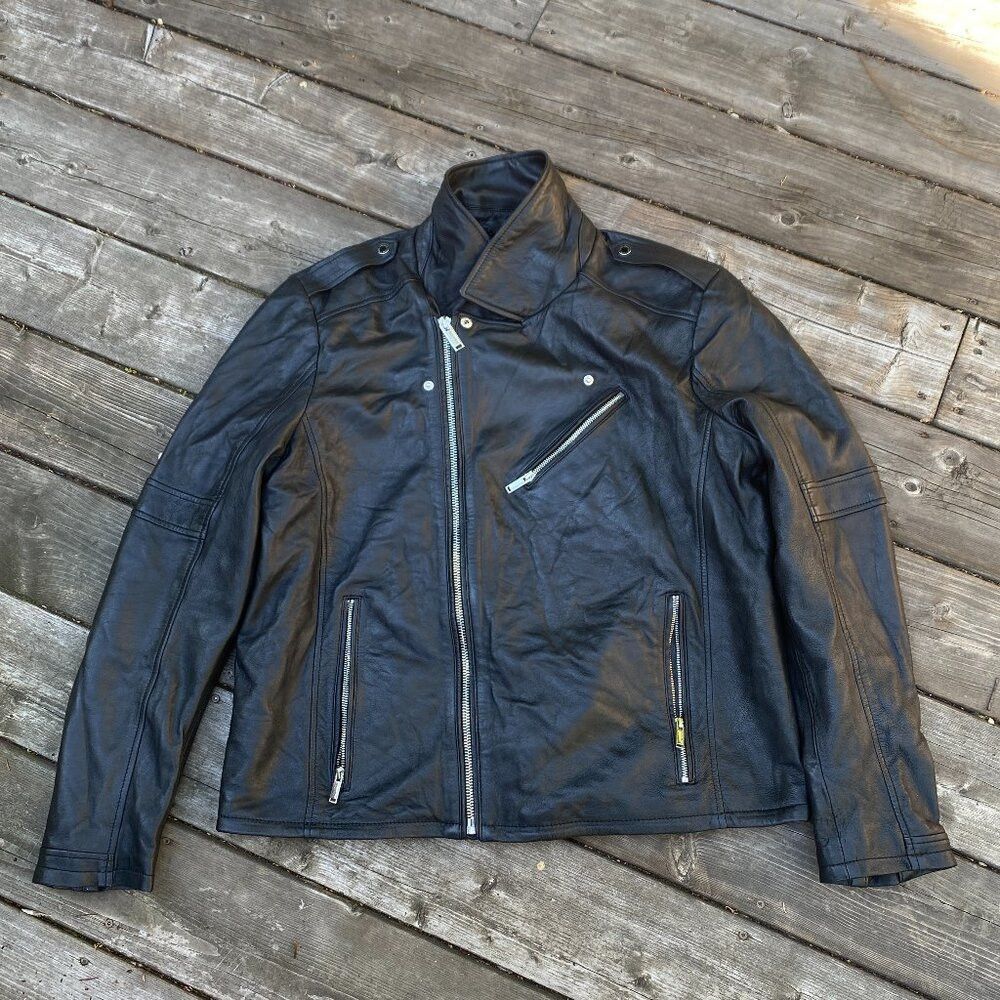 Karl Lagerfeld Karl Lagerfeld Mens Leather Biker Jacket A Symmetrical Mult Size US XXL / EU 58 / 5 - 2 Thumbnail