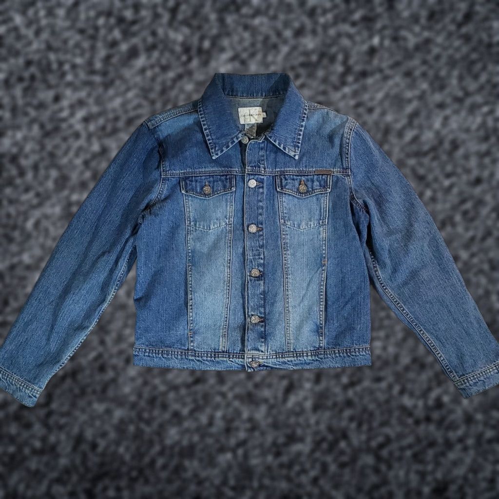 Calvin Klein VINTAGE Calvin Klein Signature Denim Jacket -Light Wash- Trucker Style Sz Lg - 90s Womens Jacket Size L / US 10 / IT 46 - 1 Thumbnail