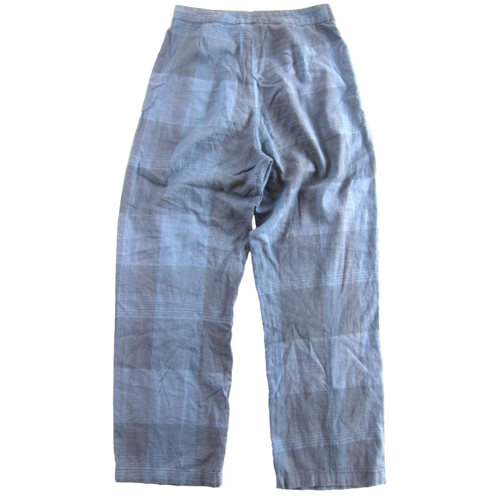 Vintage LACAUSA Hemp Cotton Blue Plaid High Rise Waist Pocket Chino Trouser 4 Size 27" / US 4 / IT 40 - 2 Thumbnail