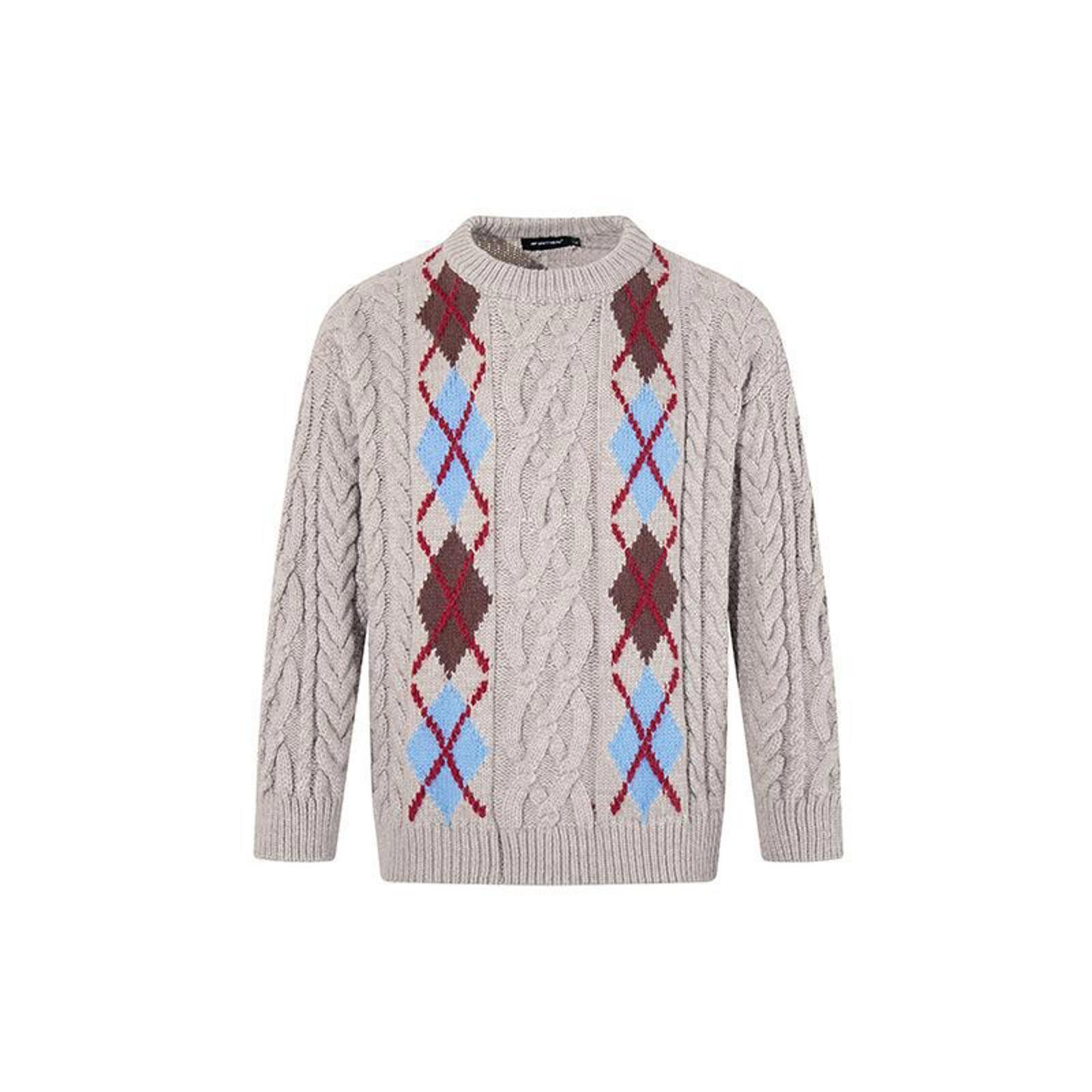 Vintage Beige Argyle Cable Knit Sweater, Classic Fit Sweater Size US M / EU 48-50 / 2 - 1 Thumbnail