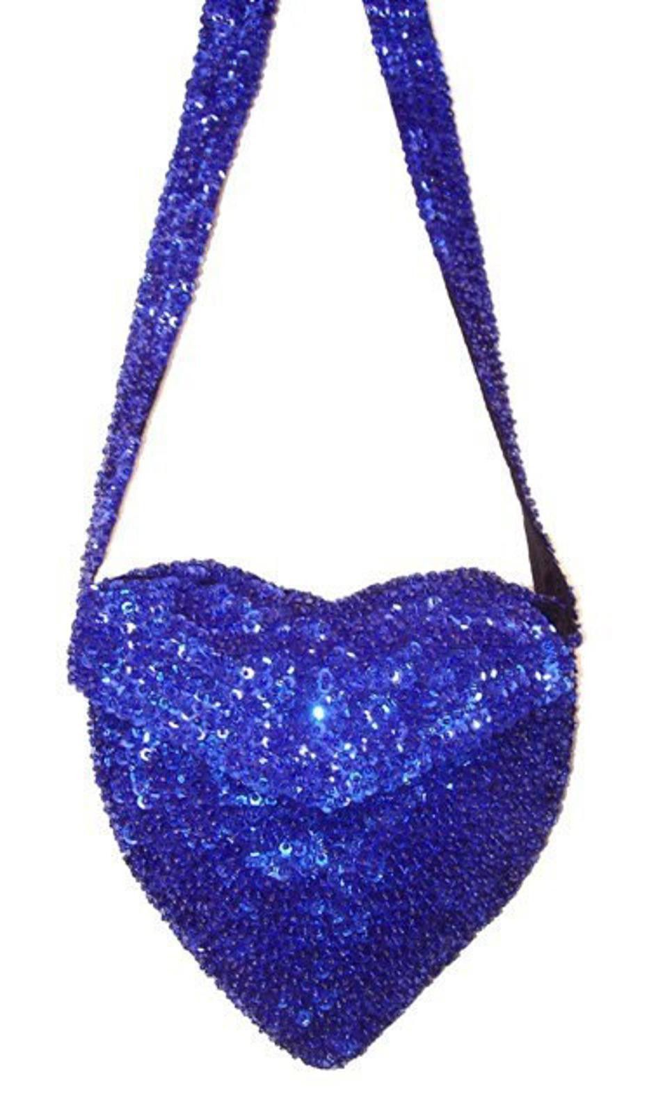 Designer Sequin Purse HEART Shape ROYAL BLUE Long Strip Size ONE SIZE - 1 Preview