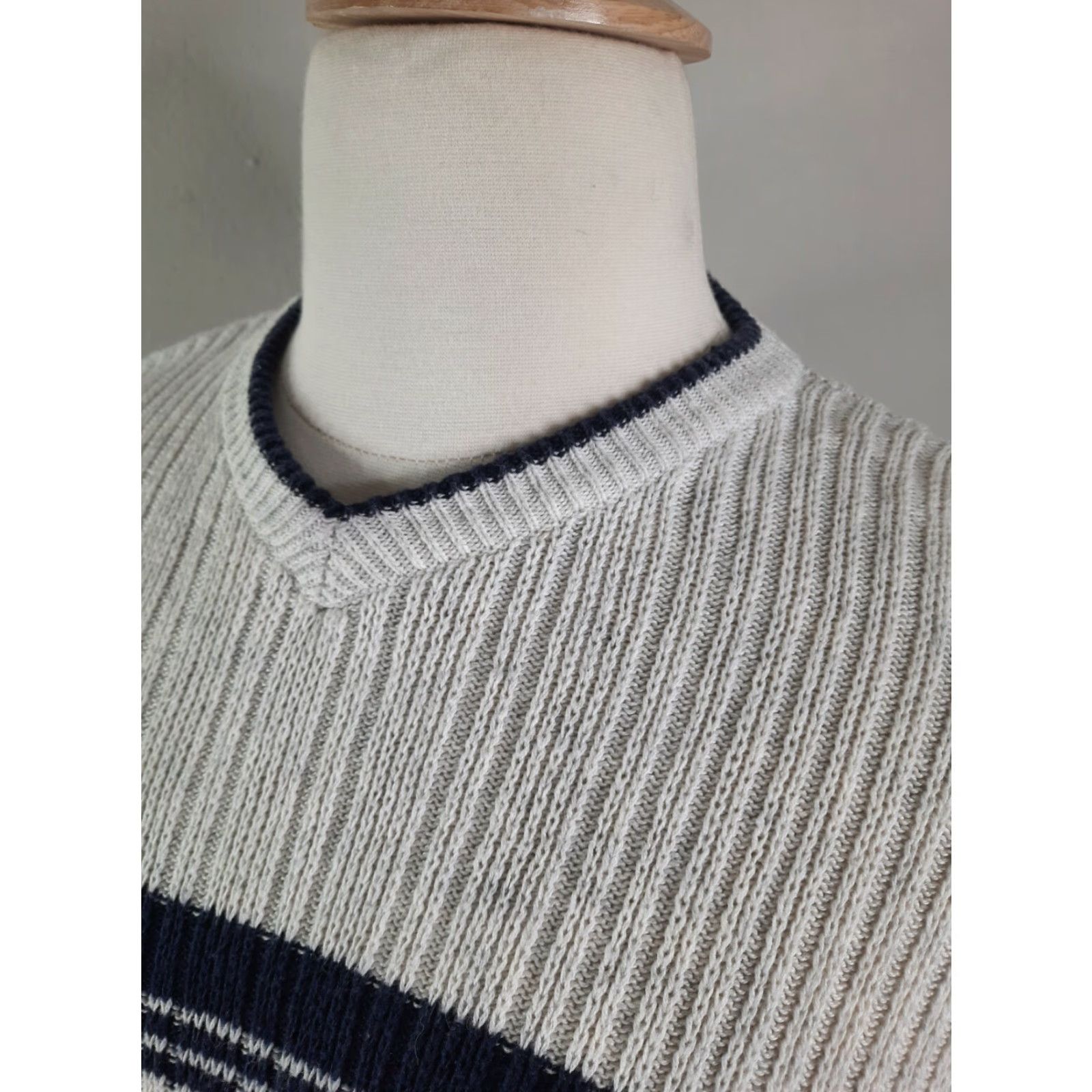 Vintage VINTAGE 90s Y2K Sonoma Womens XL V neck Striped Sweater Beige Blue Oversized Pullover Knit Shirt Women Size XL / US 12-14 / IT 48-50 - 5 Thumbnail