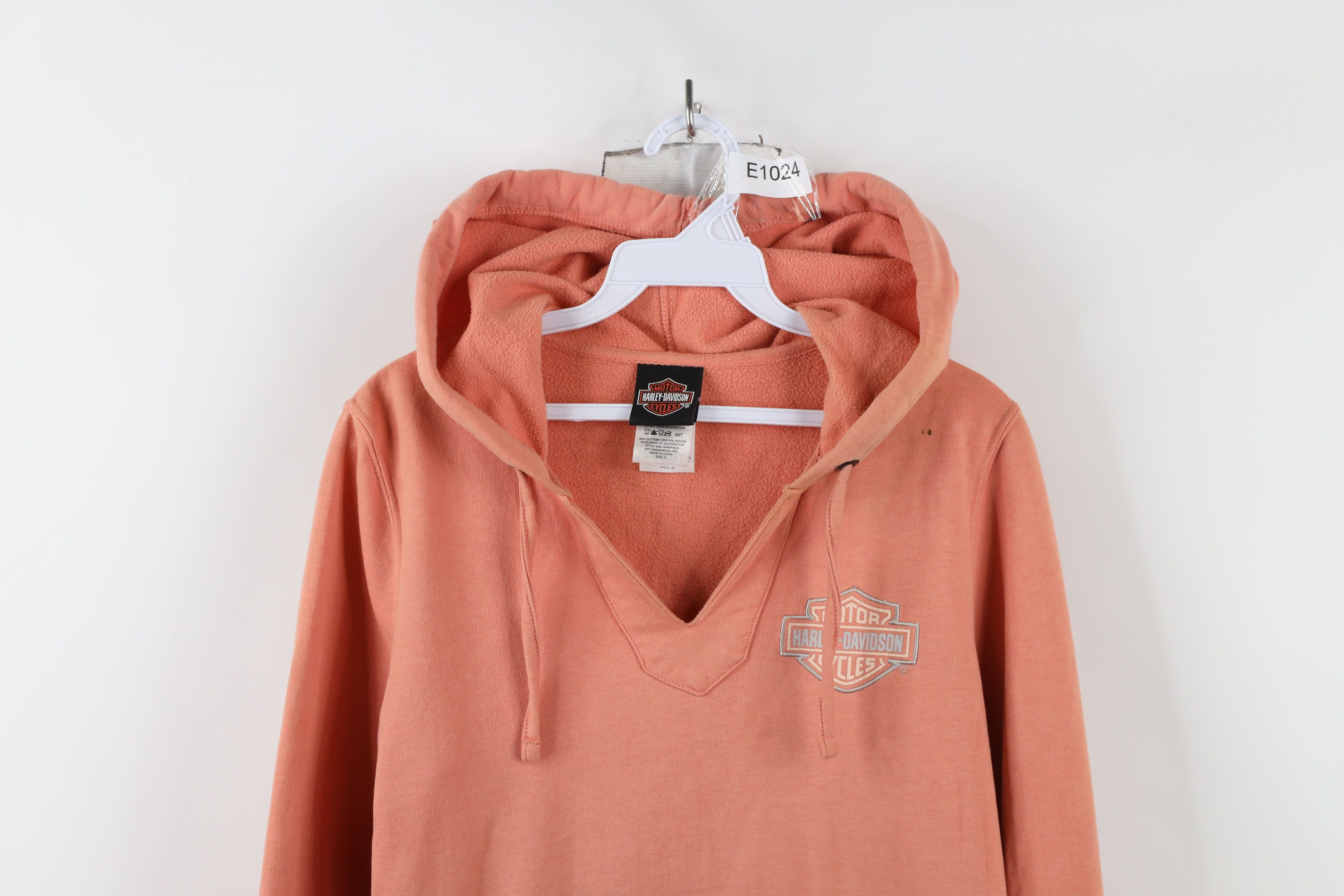 Harley Davidson × Vintage Vintage Harley Davidson Spell Out V-Neck Hoodie Pink Size S / US 4 / IT 40 - 2 Thumbnail