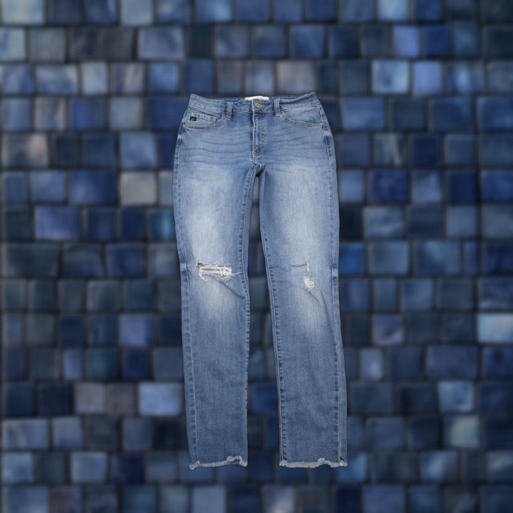 Vintage Kancan Women's Denim Skinny Jeans Size 28 Distressed Stretch Blue Raw Hem Regular Fit 5-Pocket Women Jeans Size 28" / US 6 / IT 42 - 1 Thumbnail