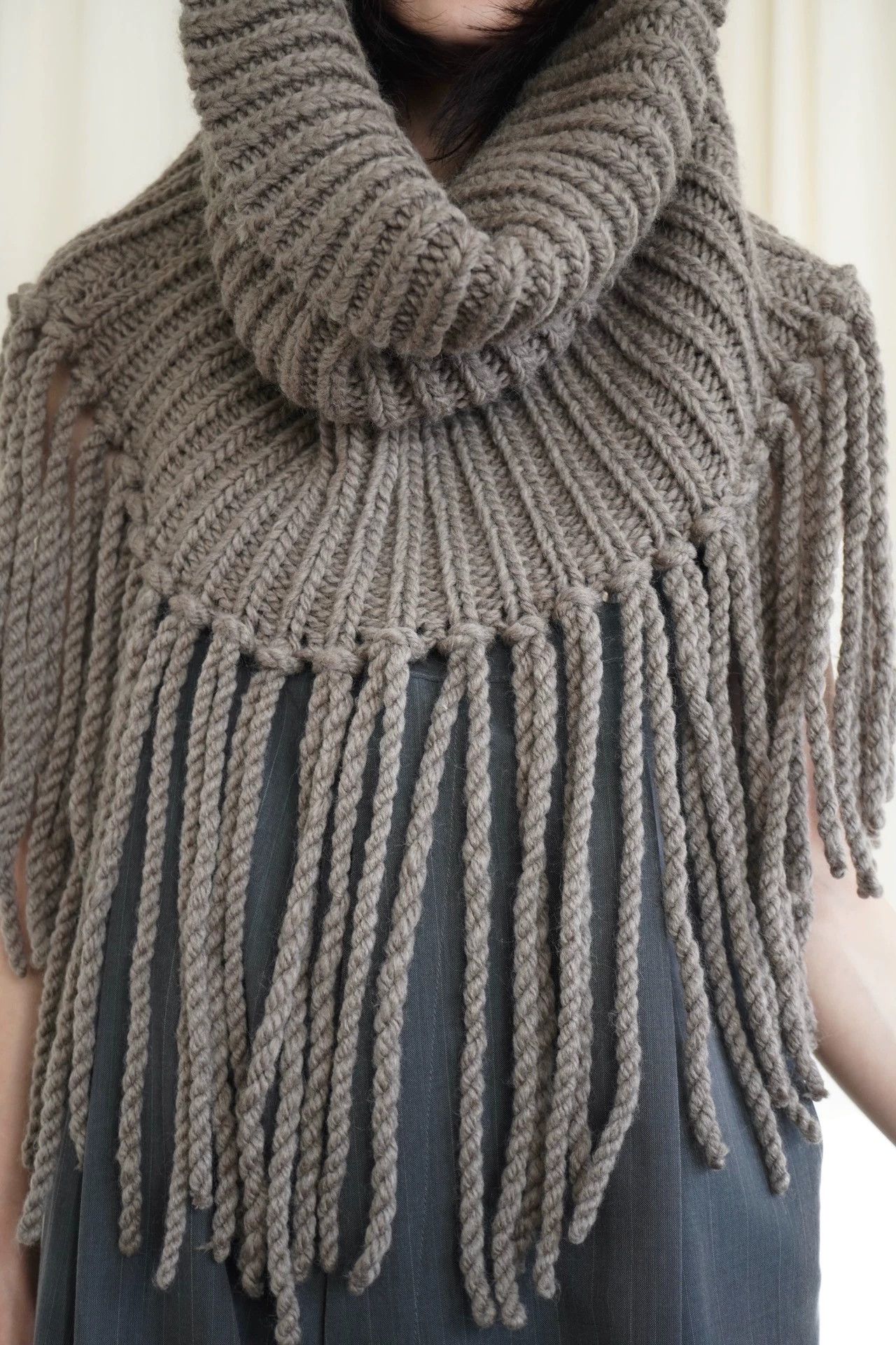 Other zooSelect Hand Knit Cowl Fringes Wool Nylon Walnut Brown Size ONE SIZE - 4 Thumbnail