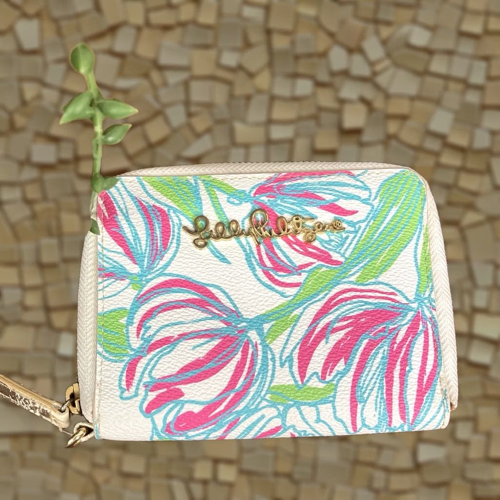 Vintage Lilly Pulitzer Zip-Around Wallet Floral Print Pink Green White Womens Wallet Mulicolor Zip-Around, Women's