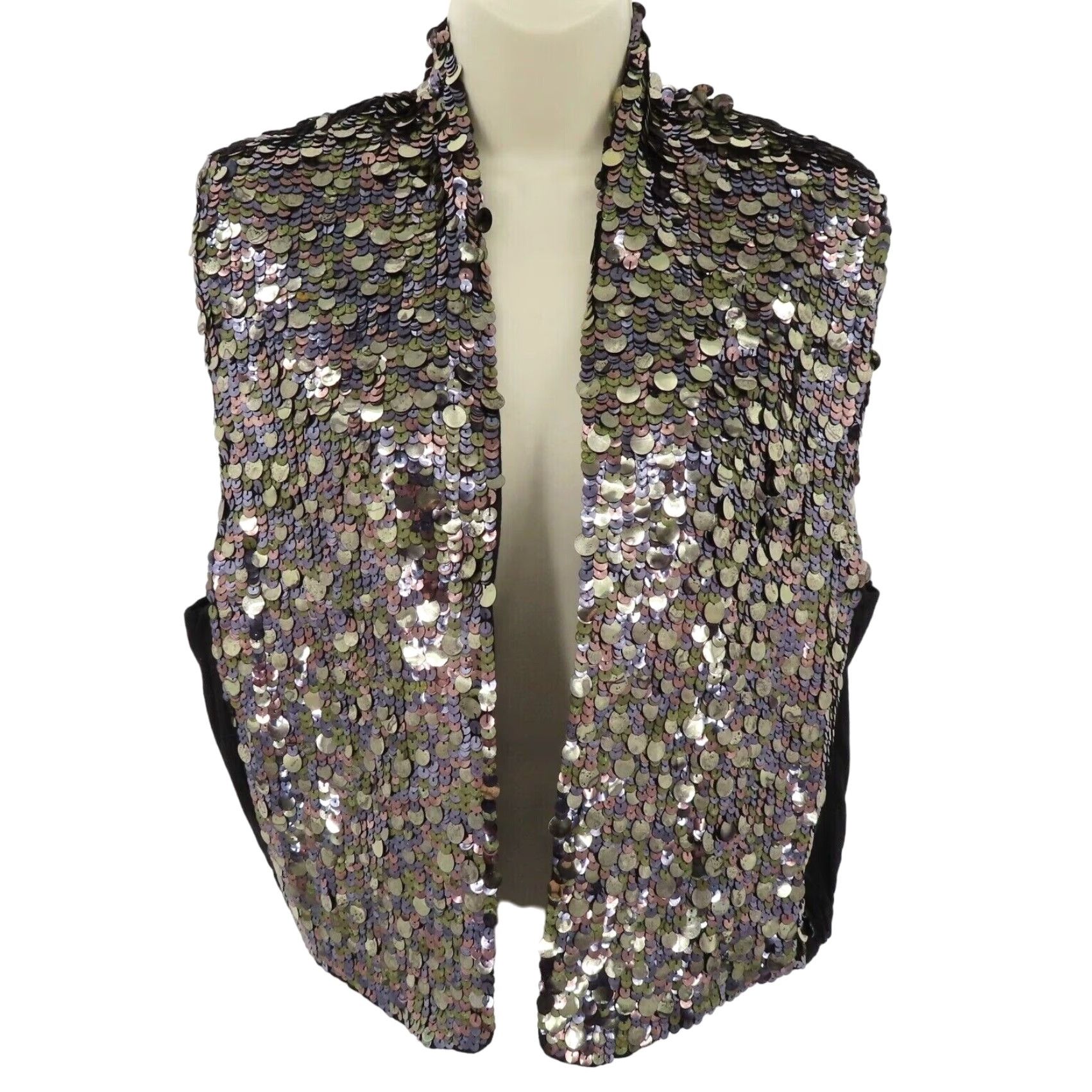 Maison Scotch VINTAGE: No — Maison Scotch Boudoir Women 2 Metallic Sequin Front Black Sleeveless Vest Top Blouse Sleeveless Sequin Woman 2 Black Modern Fashion Size XS / US 0-2 / IT 36-38 - 2 Thumbnail