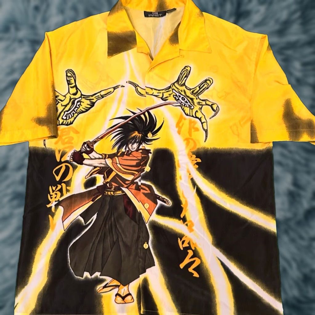 Vintage VINTAGE Samurai Anime City Impact VTG Button-Up Shirt Mens L Yellow Short Sleeve 90s Y2K Grunge Punk All Over Print Size US L / EU 52-54 / 3 - 1 Thumbnail
