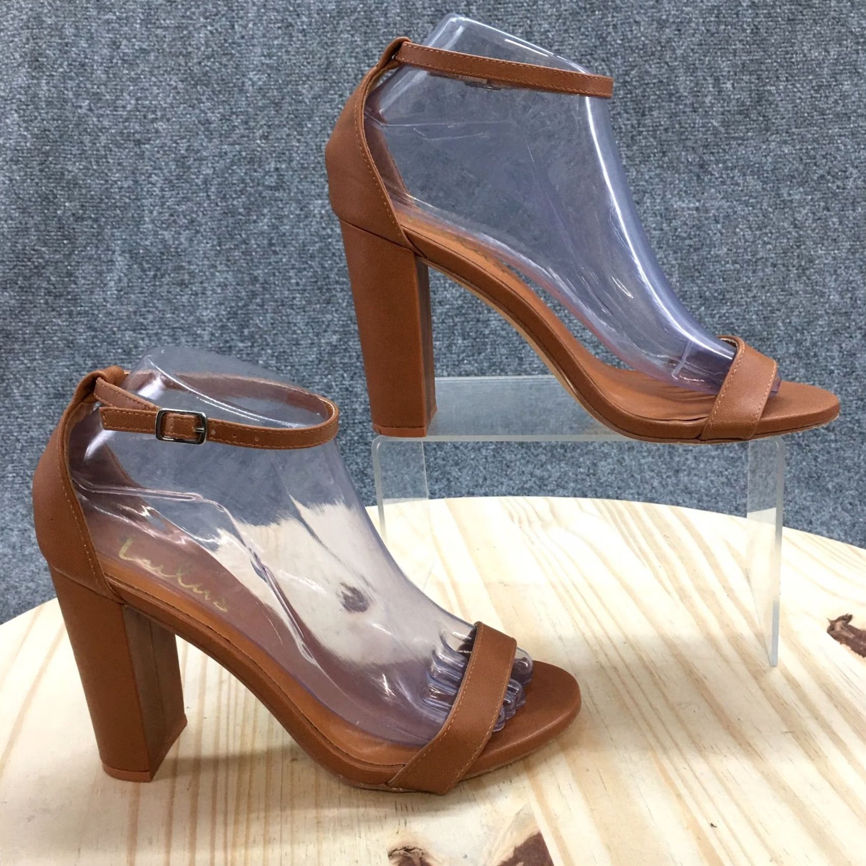 Lulus Lulus Pump Heels Womens 7M Brown Taylor Naked Ankle Strap Slip-On Casual Leather Sandal Size US 7 / IT 37 - 2 Thumbnail
