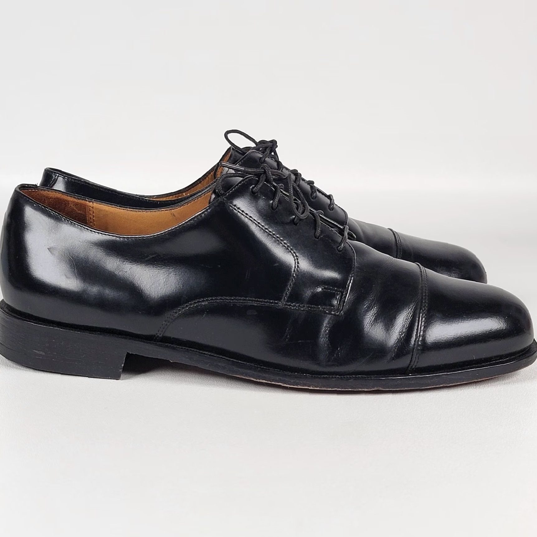 Cole Haan VINTAGE Cole Haan Black Leather Cap Toe Oxfords Men 11 EEE USA Green Label Dress Oxford Cap Toe Leather Upper Leather Lining Shoes Mens Shoes Size ONE SIZE - 2 Thumbnail