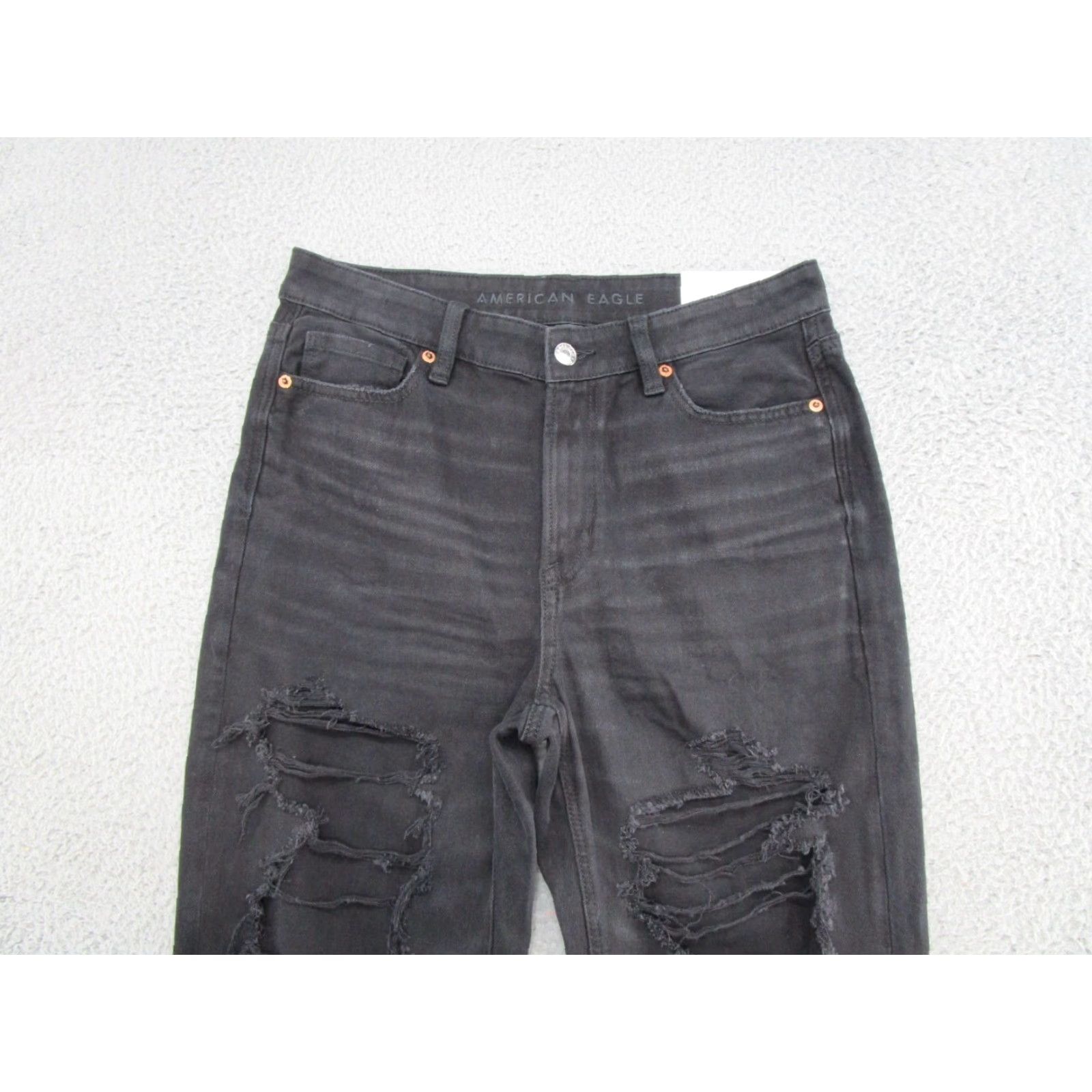 American Eagle Outfitters American Eagle Strigid Black Distressed Denim Mom Jeans Stretch Women's SZ 8 NEW Size 30" / US 8 / IT 44 - 6 Thumbnail