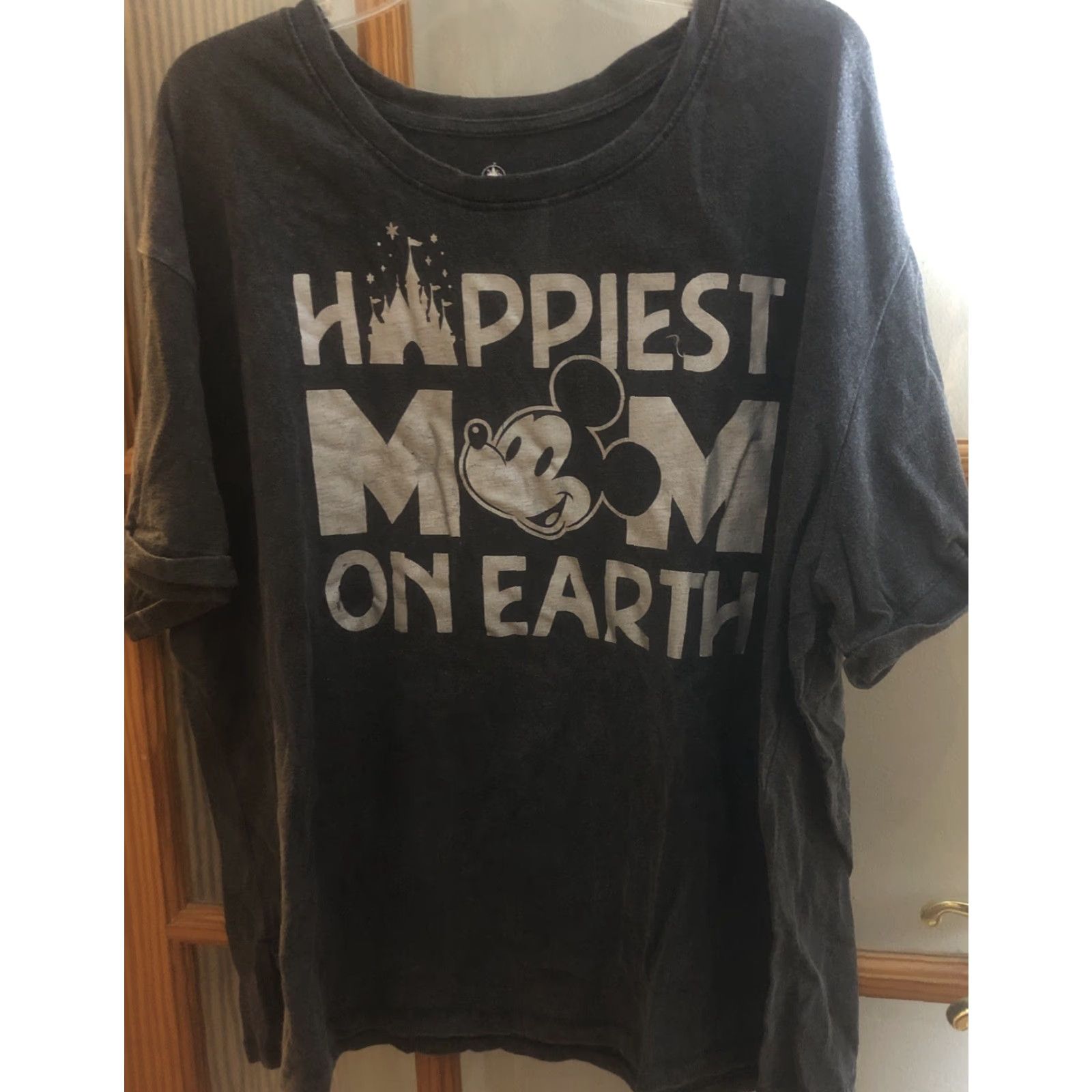 Disney Disney Mickey Mouse Happiest MOM On Earth Short Sleeve T Shirt Top 2X Women Black Cotton Crew Neck Pullover Casual Shirt Size XXL / US 16-18 / IT 52-54 - 2 Thumbnail