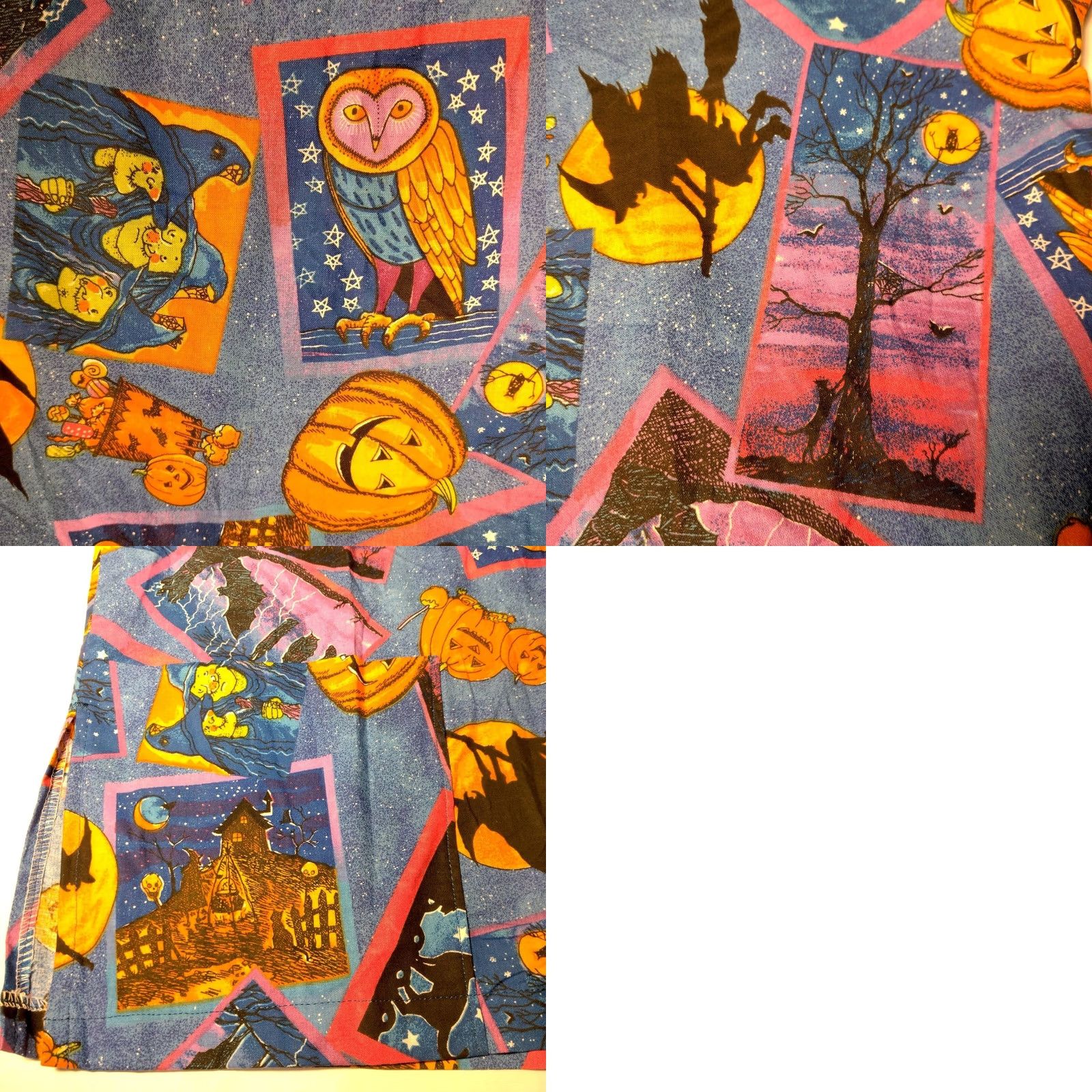 MadeMe Homemade Halloween Scrub Top Shirt Women S Blue Witch Cat Bat Owl Pumpkin Work Size S / US 4 / IT 40 - 9 Thumbnail