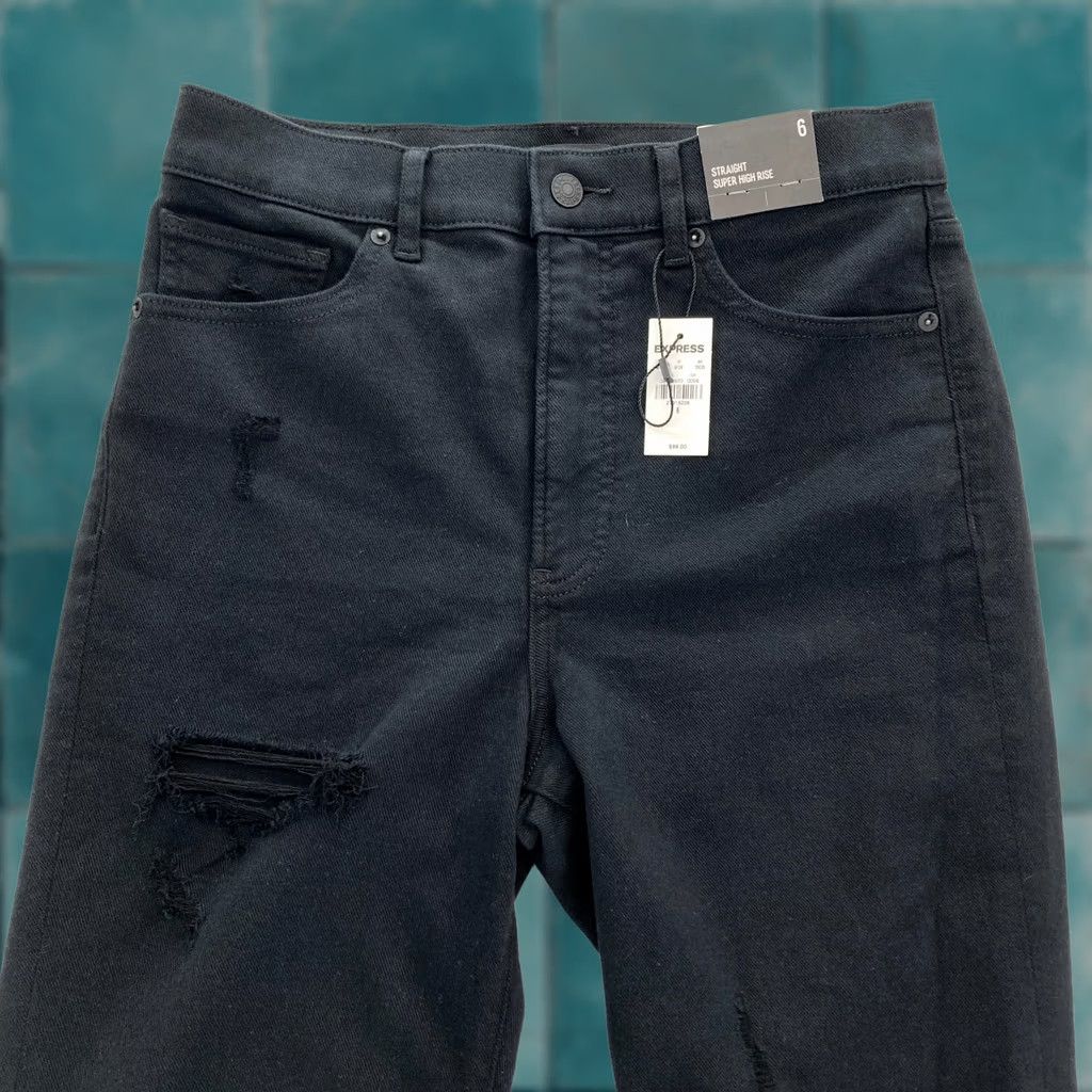 Express Express Pants Women 6 Black Stretch Knit Straight Leg High Rise NWT Size 28" / US 6 / IT 42 - 1 Thumbnail