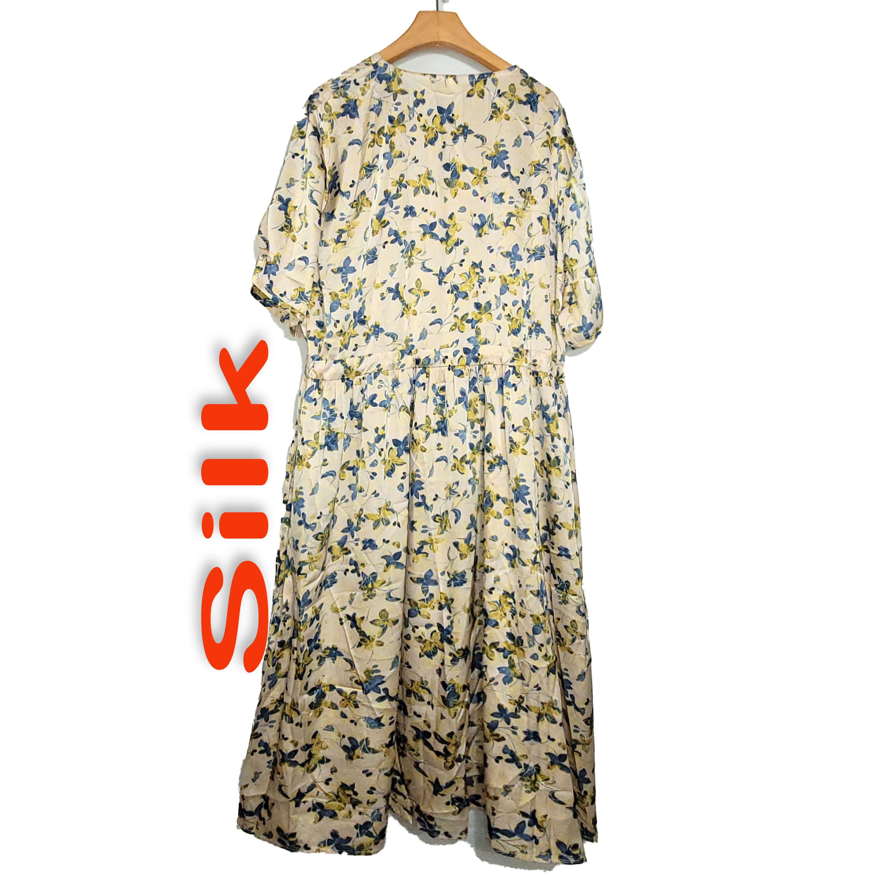 Other Women's Silk Short Sleeve Satin Dress With Belt SEM006 Size XXL / US 16-18 / IT 52-54 - 2 Thumbnail