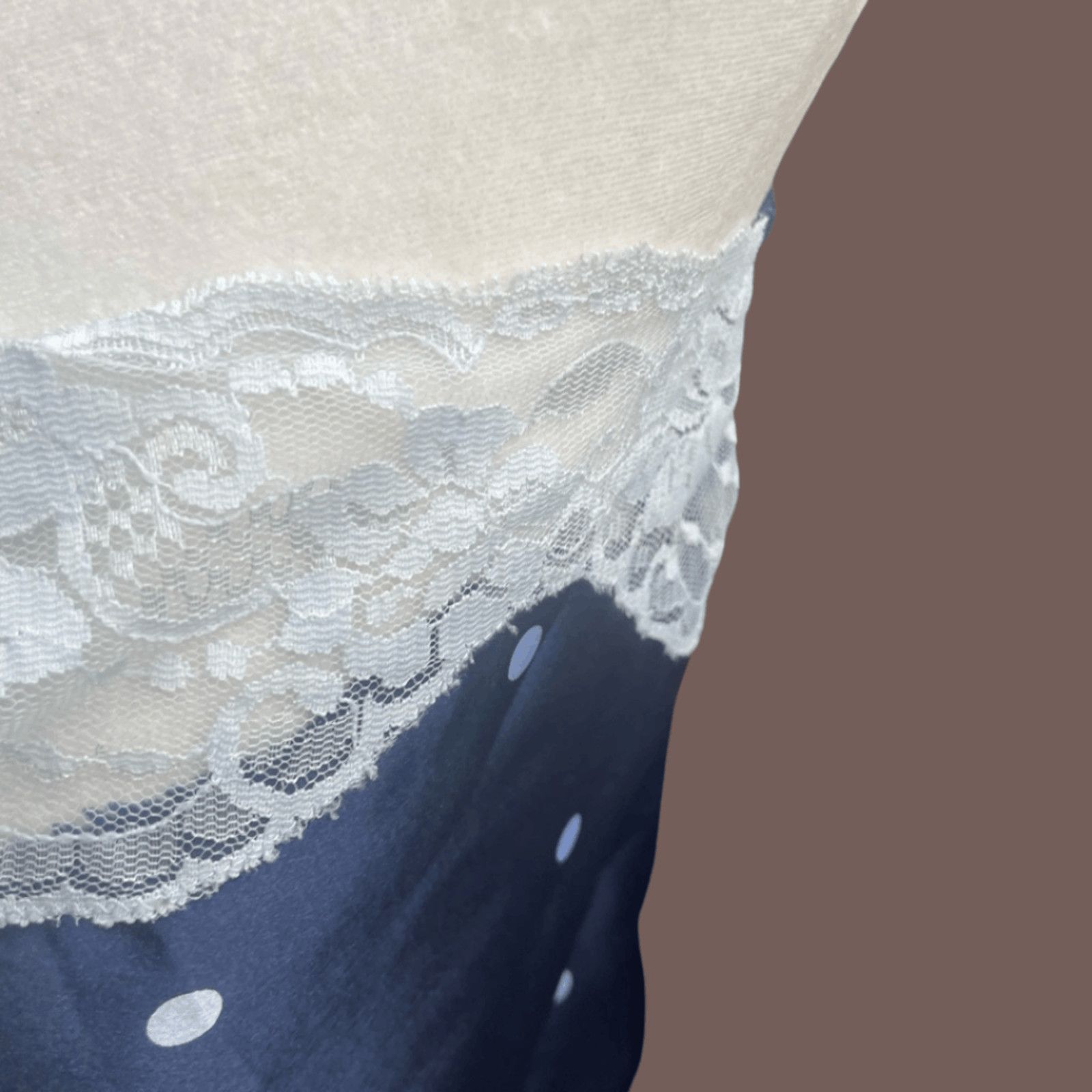 Vintage VTG Slip Dress | Morgan Taylor Navy Polka Dot Lace Coquette Size S / US 4 / IT 40 - 3 Thumbnail