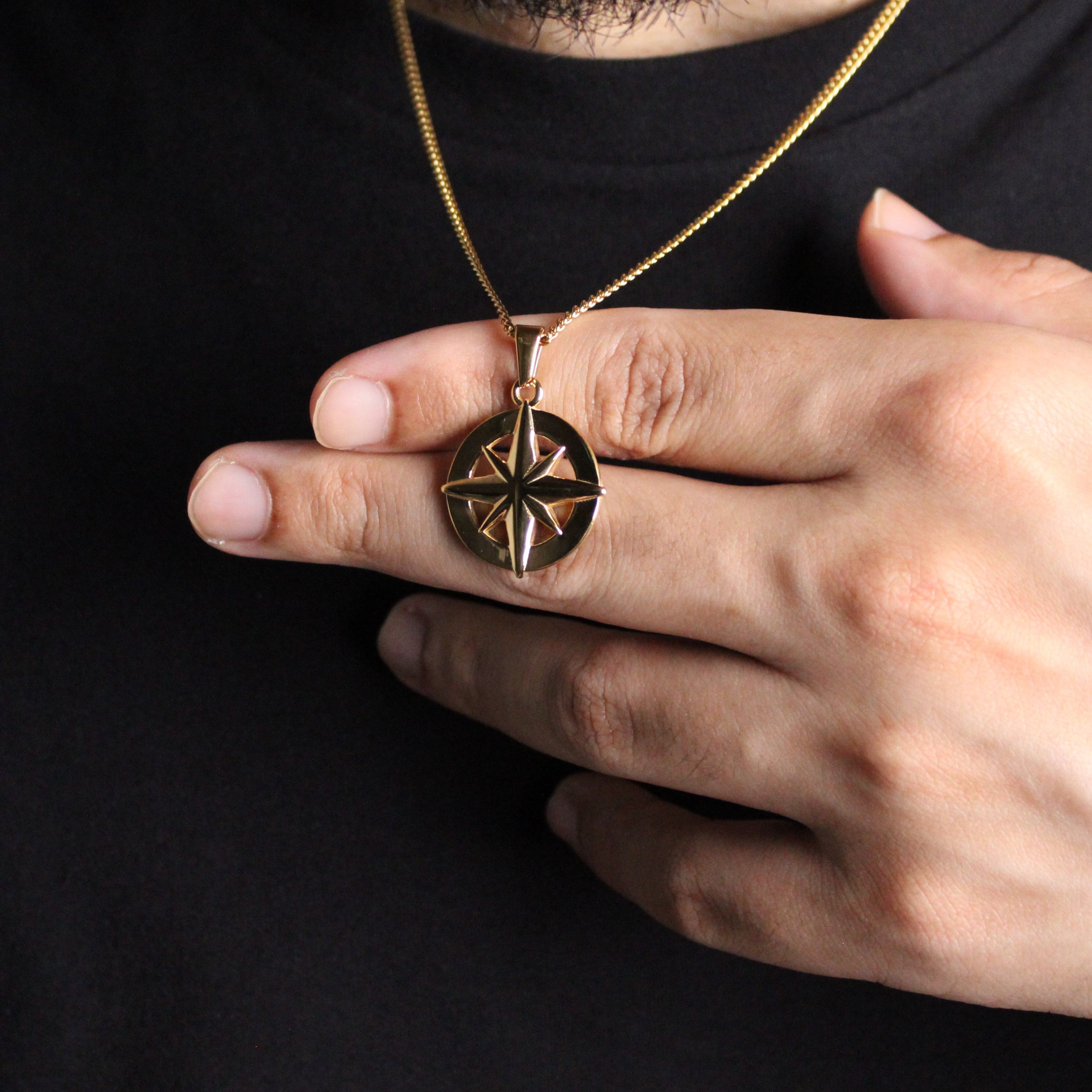 Jewelry Gold Compass Pendant Chain Necklace Size ONE SIZE - 6 Thumbnail