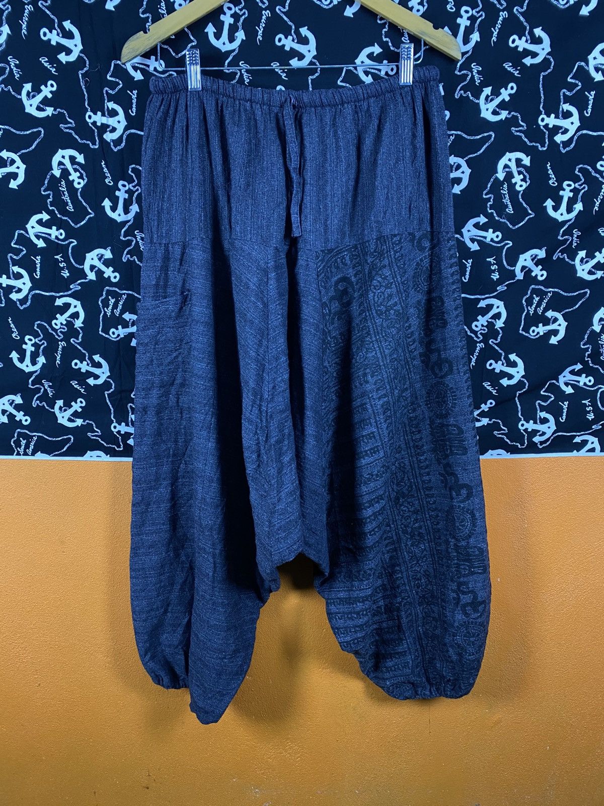 Japanese Brand Charcoal Grey Cotton Harem Pants Relaxed Drop-Crotch Elastic Size US 28 / EU 44 - 6 Thumbnail