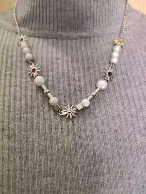 Jewelry x Vintage Sun Flower Streetwear Necklace Chain in Silver, Men's