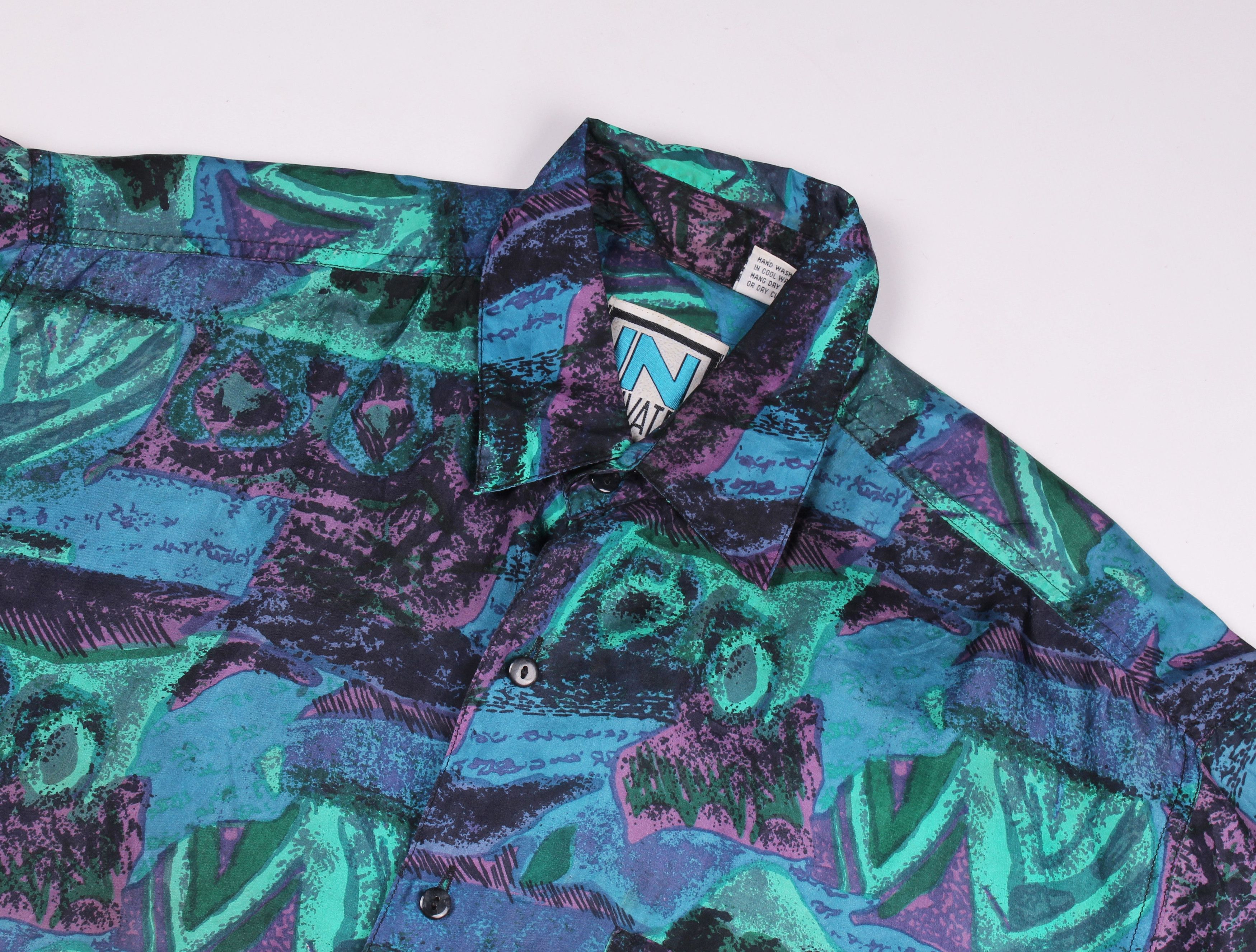Vintage Vintage In Private 80's Men's Abstract Futuristic Silk Shirt Size US L / EU 52-54 / 3 - 2 Thumbnail