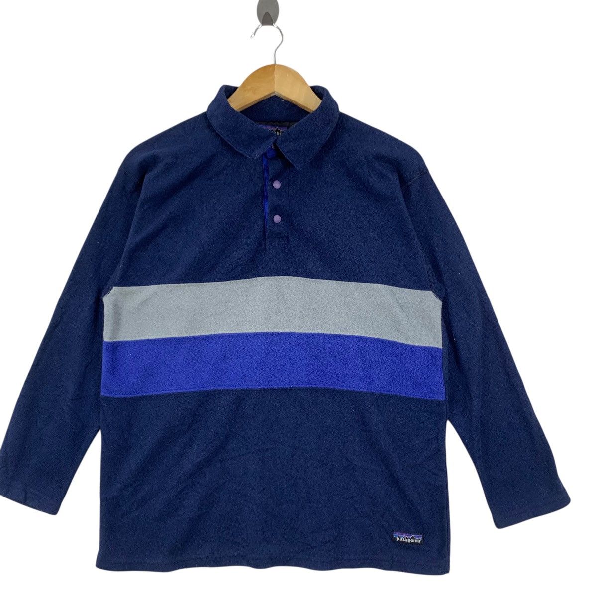 Patagonia Vintage PATAGONIA MADE IN USA Striped Fleece Polo Tee Shirt Size US M / EU 48-50 / 2 - 5 Thumbnail