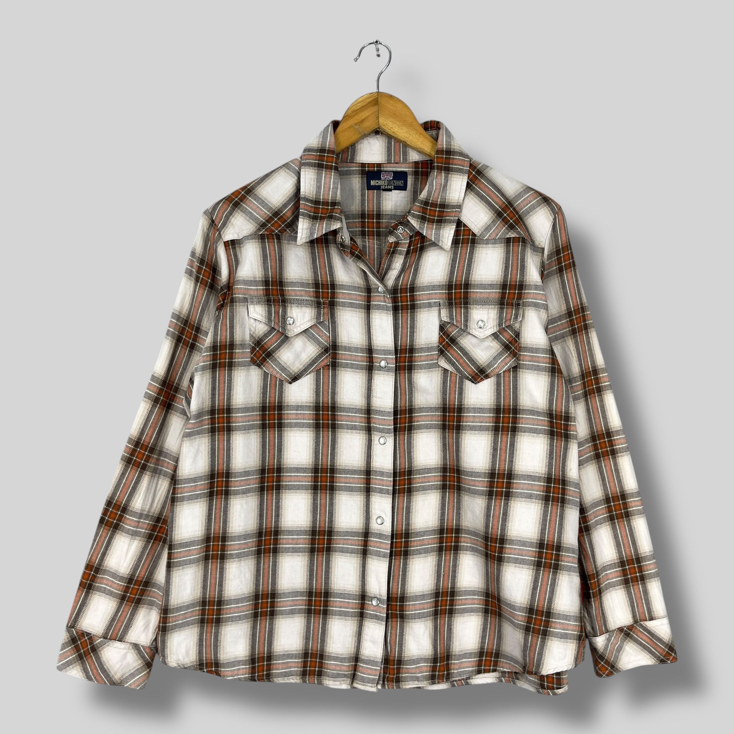 Flannel Vintage Michiko London Jeans Plaid Western Flannel Shirt Size US L / EU 52-54 / 3 - 1 Thumbnail