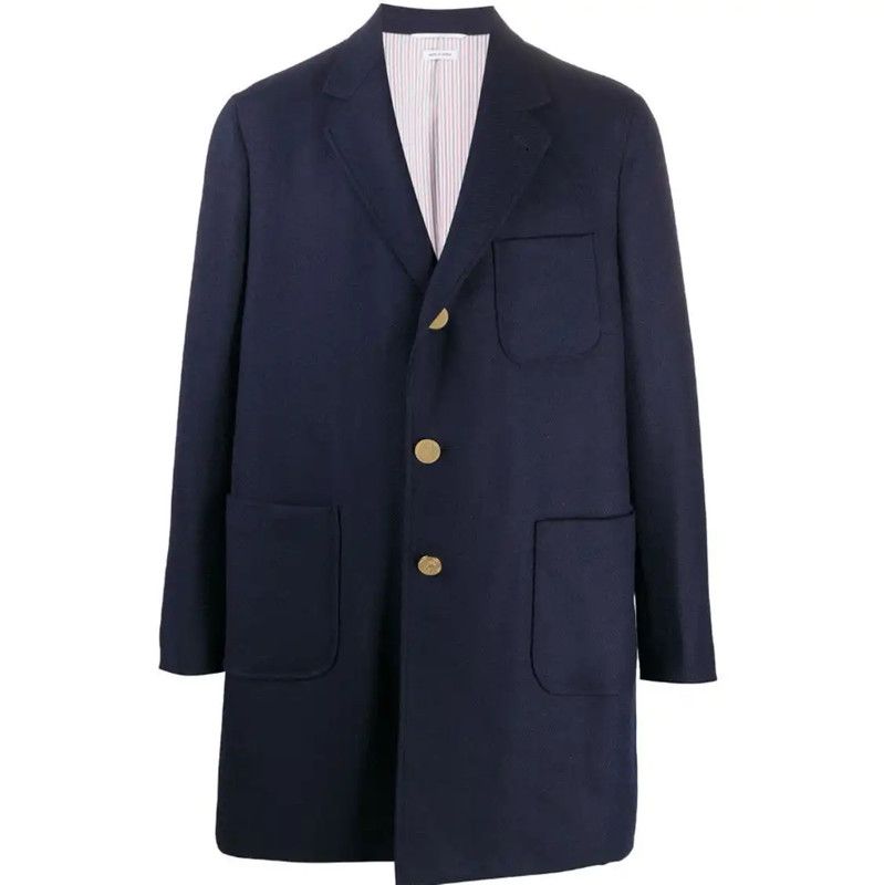 Thom Browne Thom Browne Navy Wool Logo Overcoat 0089 Size US XS / EU 42 / 0 - 1 Thumbnail