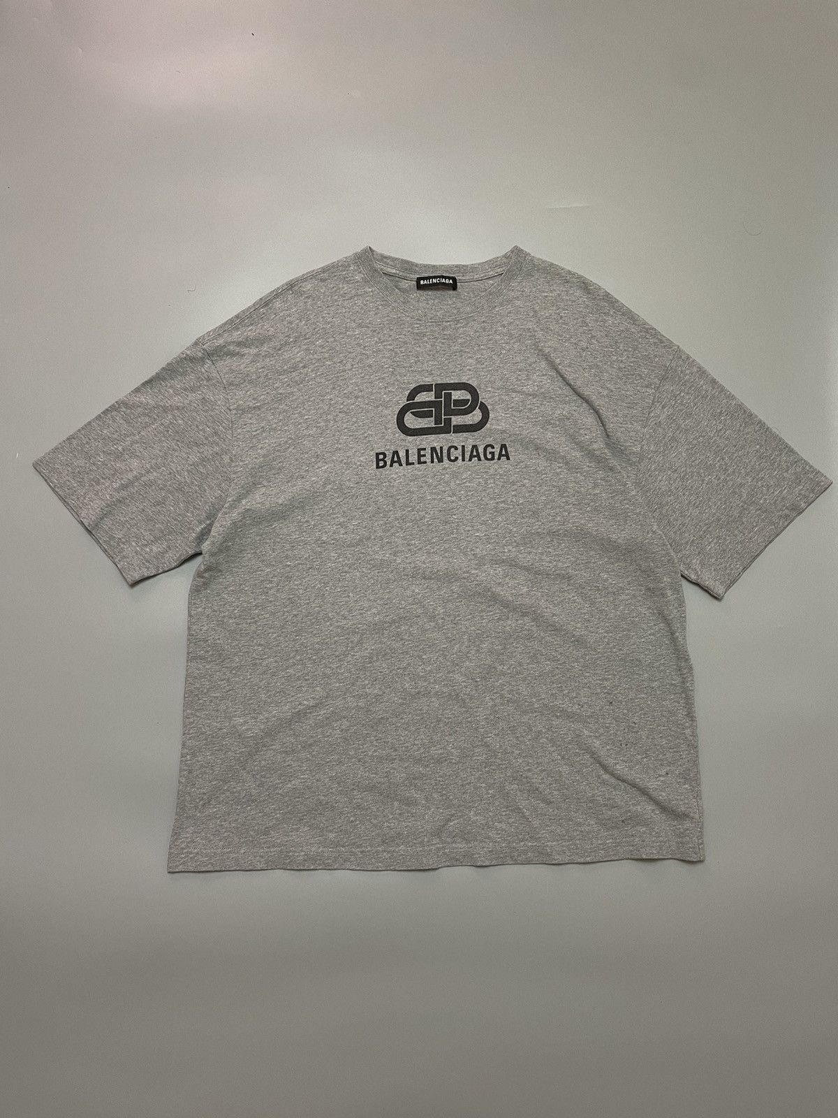 image of Ss19 Balenciaga Bb Logo Tee in Grey, Men's (Size XL)