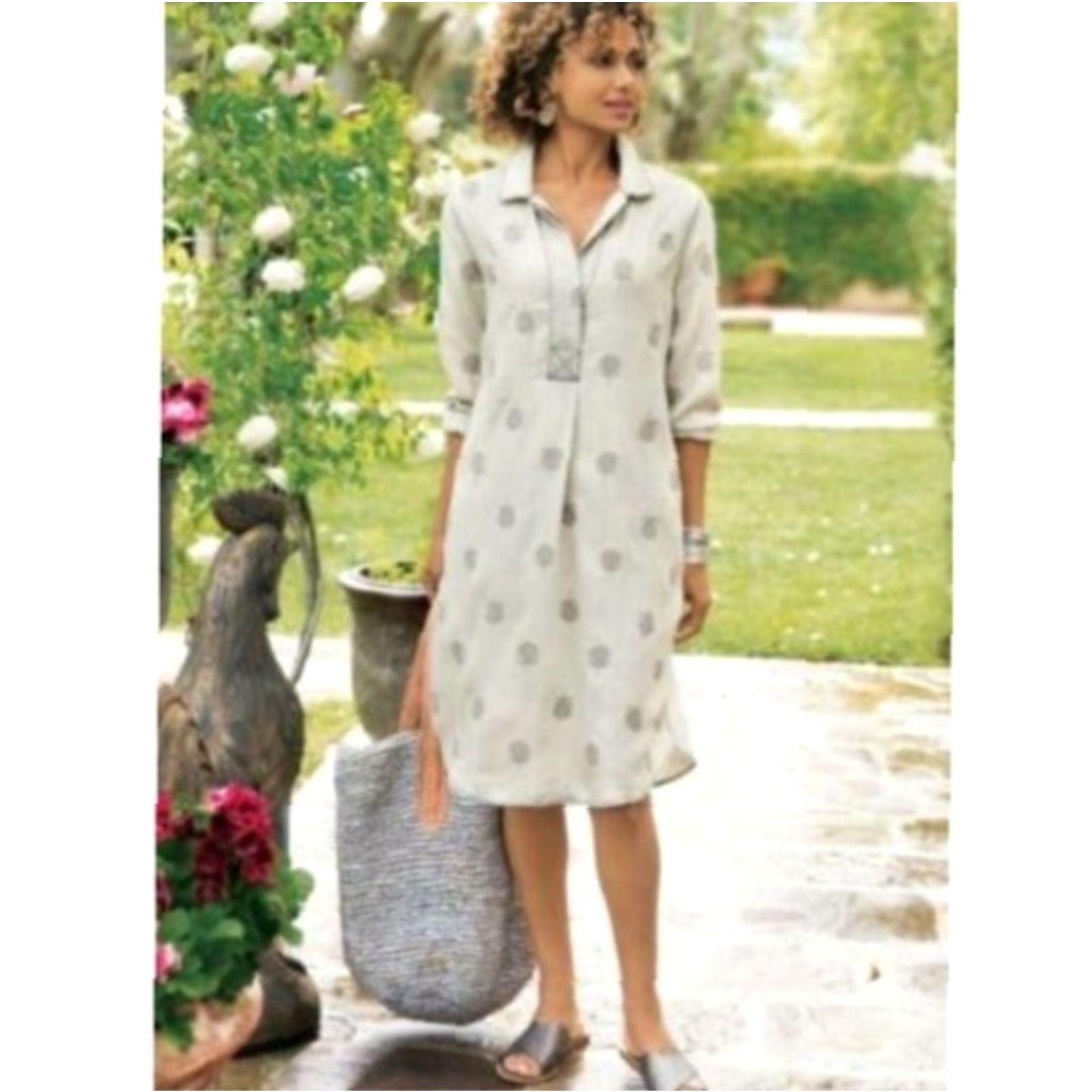 Soft Surroundings Soft Surroundings Shirt Dress Gray Paisley Park Tencel Tunic Dress-Size S Womens Regular Knee Length Boho Classic Casual Stylish Peacocks Size S / US 4 / IT 40 - 2 Thumbnail