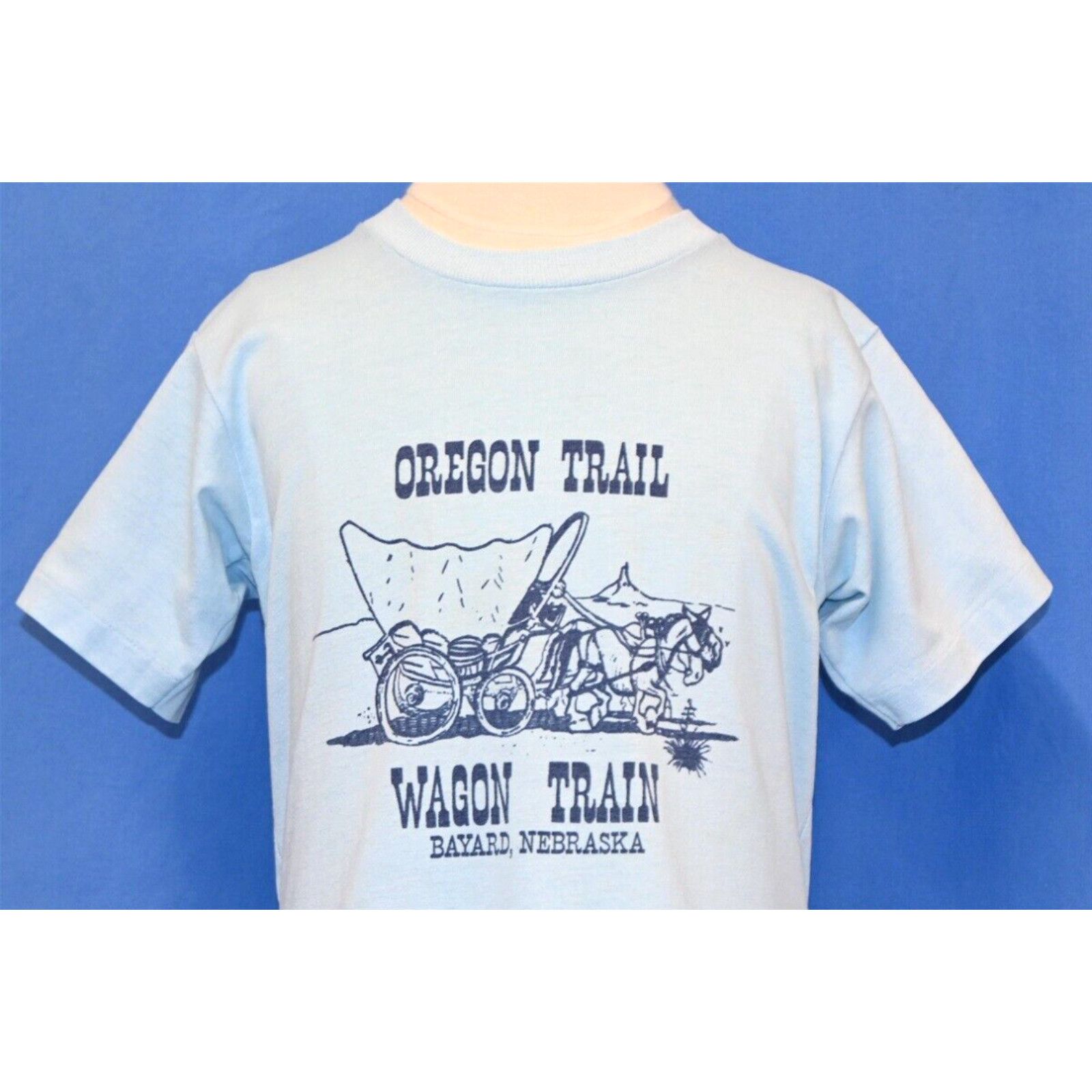 image of Vintage 90's Oregon Trail Covered Wagon Train Bayard Nebraska T-Shirt Youth Large in White, Men's