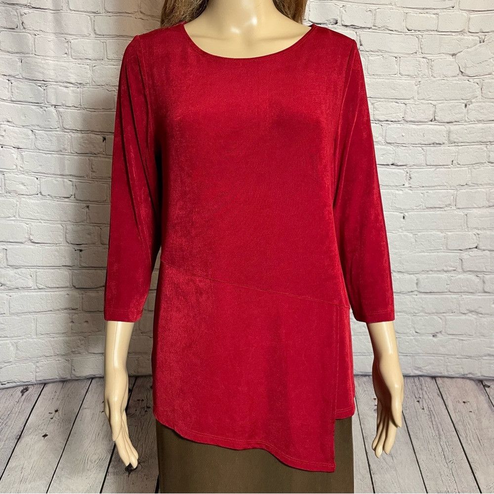 Chicos Chico's Travelers Red Liquid Knit Top Asymmetrical Hem Size Size M / US 6-8 / IT 42-44 - 9 Thumbnail