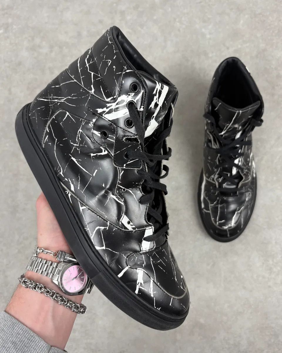 Vintage Balenciaga Black Abstract White Painted High Sneakers Size US 10 / EU 43 - 1 Thumbnail