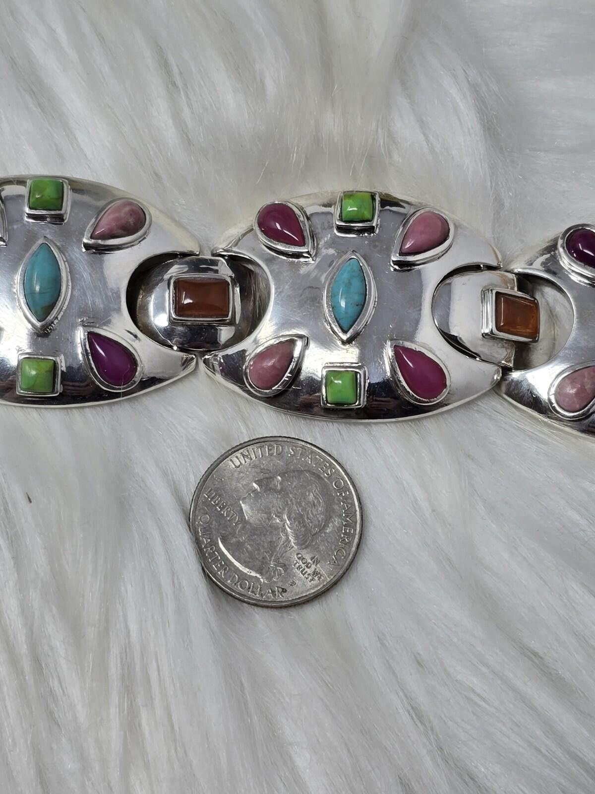 Neil Barrett Barse 925 Sterling Silver Gemstone Panel Link Bracelet Rare Size ONE SIZE - 8 Thumbnail