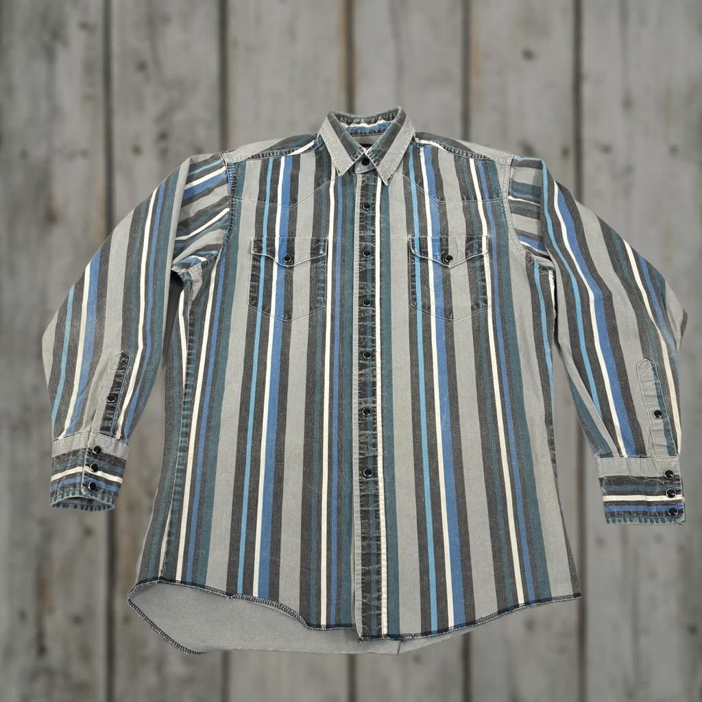 Wrangler VINTAGE Wrangler Shirt Men Medium Brushpopper Stripe Western Pearl Snap 90s Work Size US M / EU 48-50 / 2 - 1 Thumbnail