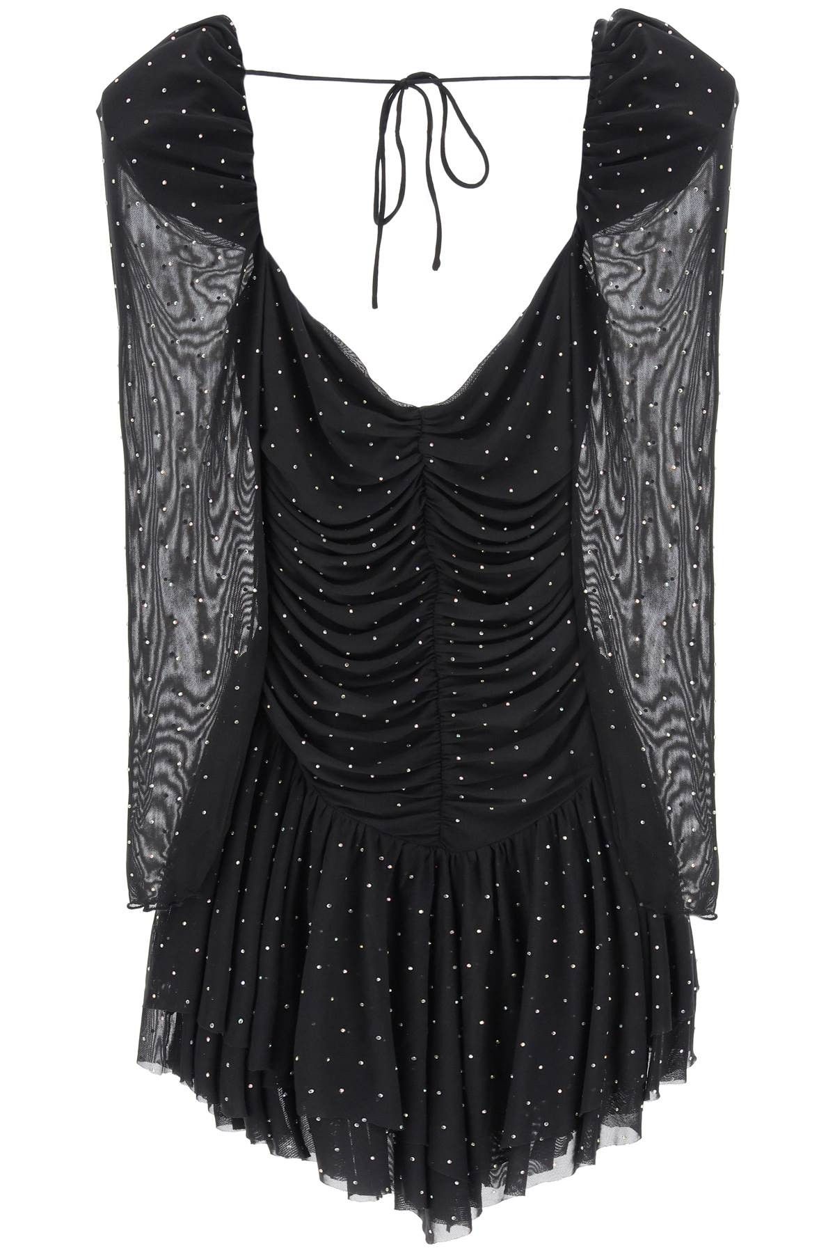 image of Rotate Birger Christensen Mini Dress In Rhinestone-Studded Mesh in Nero, Women's (Size XS)