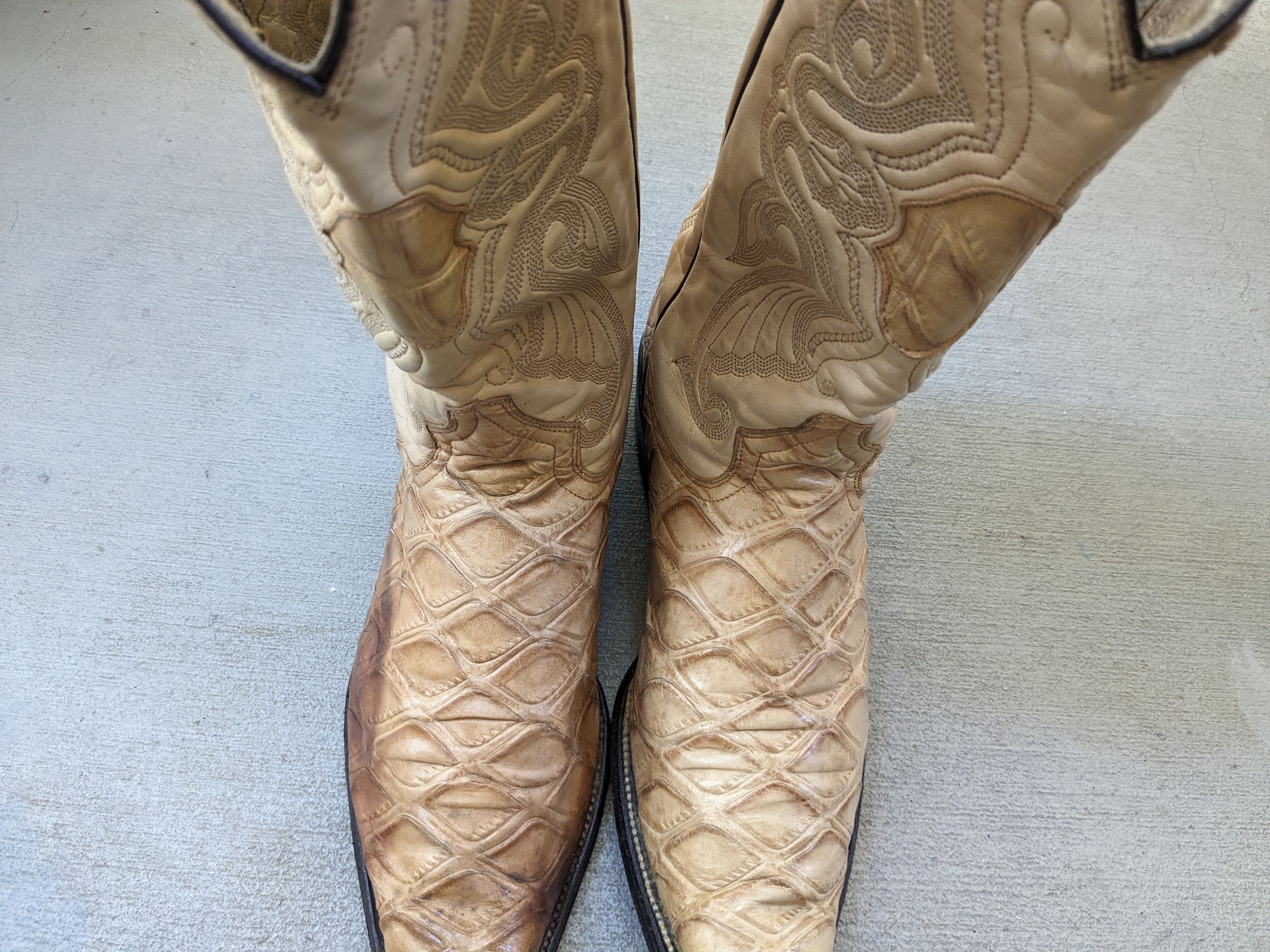 Genuine Leather Vintage Cowboy Boots Beige Leather 10.5 Botas Western Size US 10.5 / EU 43-44 - 6 Thumbnail