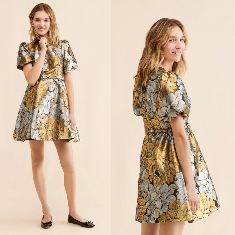 Lilly Pulitzer Priyanka Floral Metallic Puff Sleeve Dress S