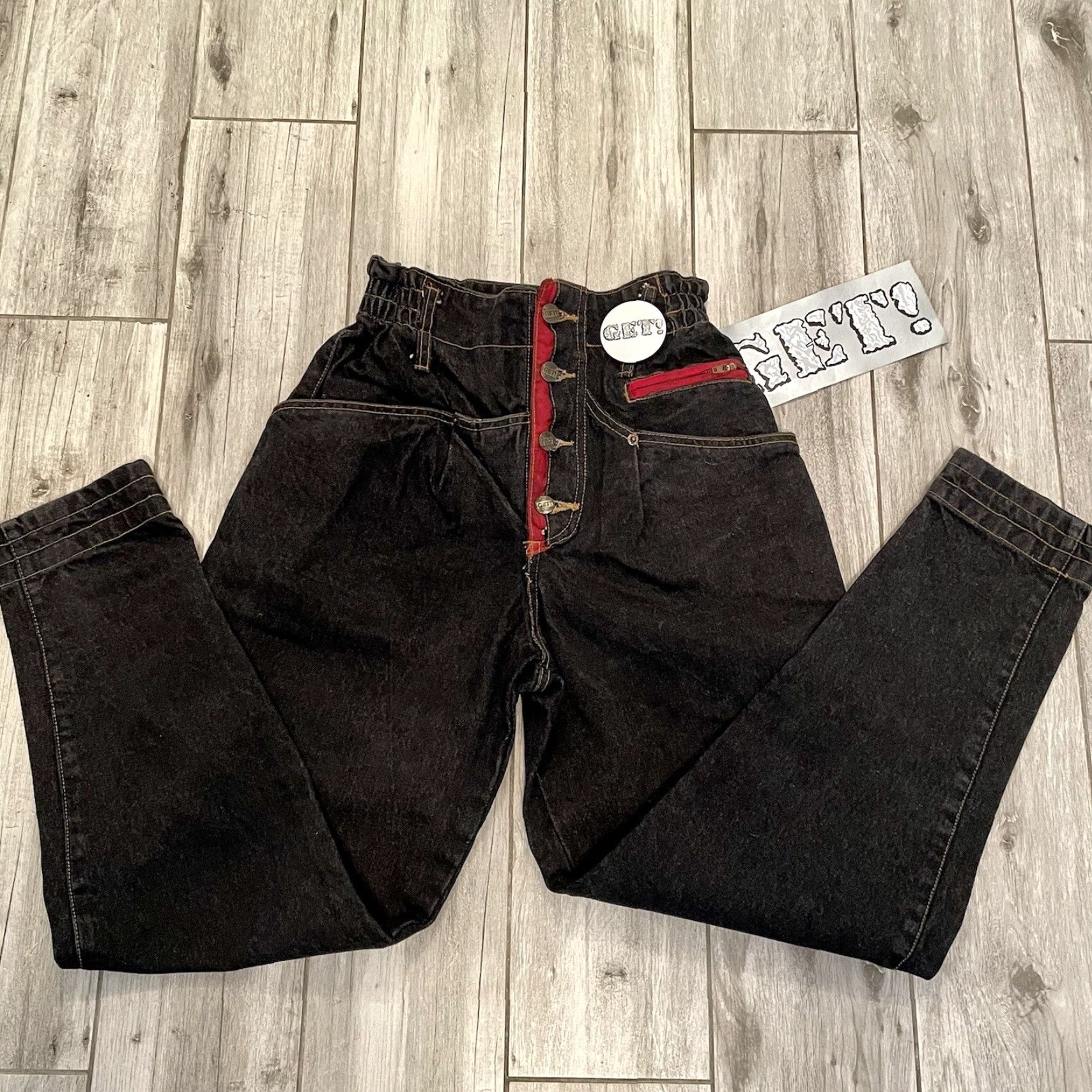 Vintage VINTAGE Get By Elie Jeans VTG 90s 24x28 High Waist Button Fly Distressed NWT Black Denim Womens Size 24" / US 00 / IT 34 - 2 Thumbnail